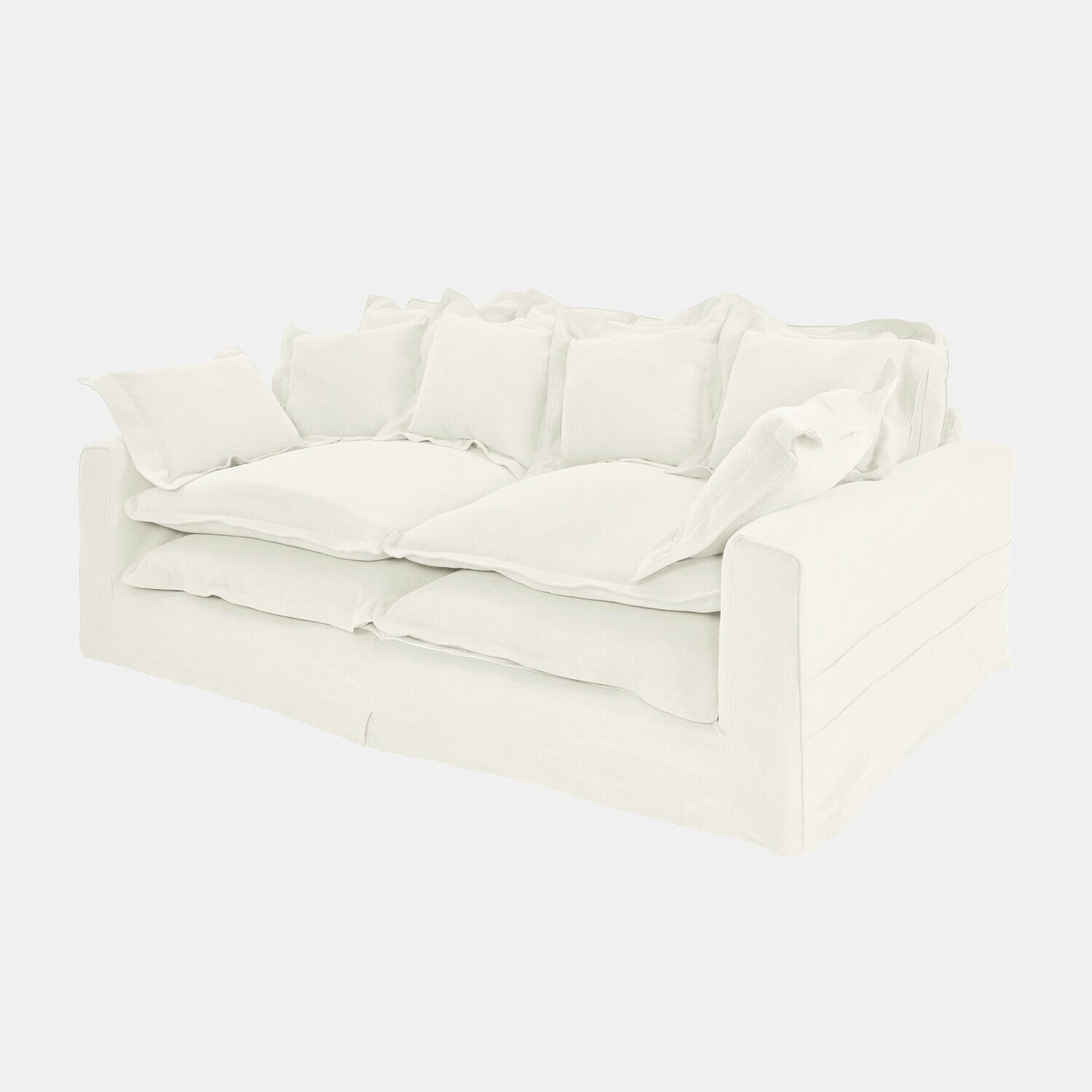 Sofa Terell Weisses Stoffsofa mit zwei Kissen, moderner und bequemer Wohnzimmersessel
