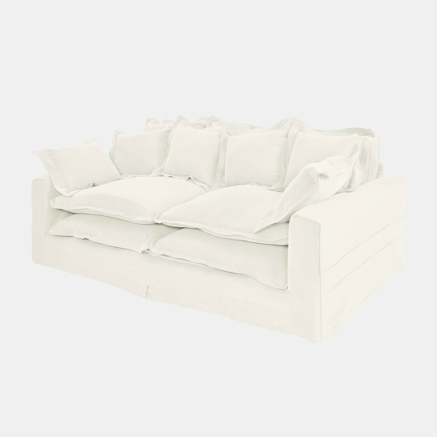 Sofa Terell Weisses Stoffsofa mit zwei Kissen, moderner und bequemer Wohnzimmersessel