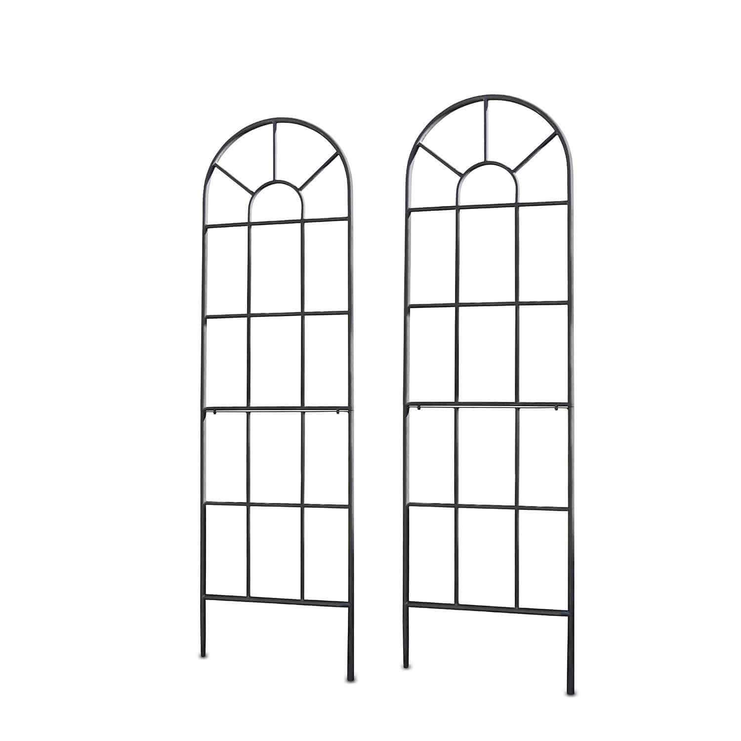 Rankgitter 2er Set Ealdred Zwei schwarze Metallgitter mit bogenförmigem Design zur Unterstützung von Kletterpflanzen im Garten