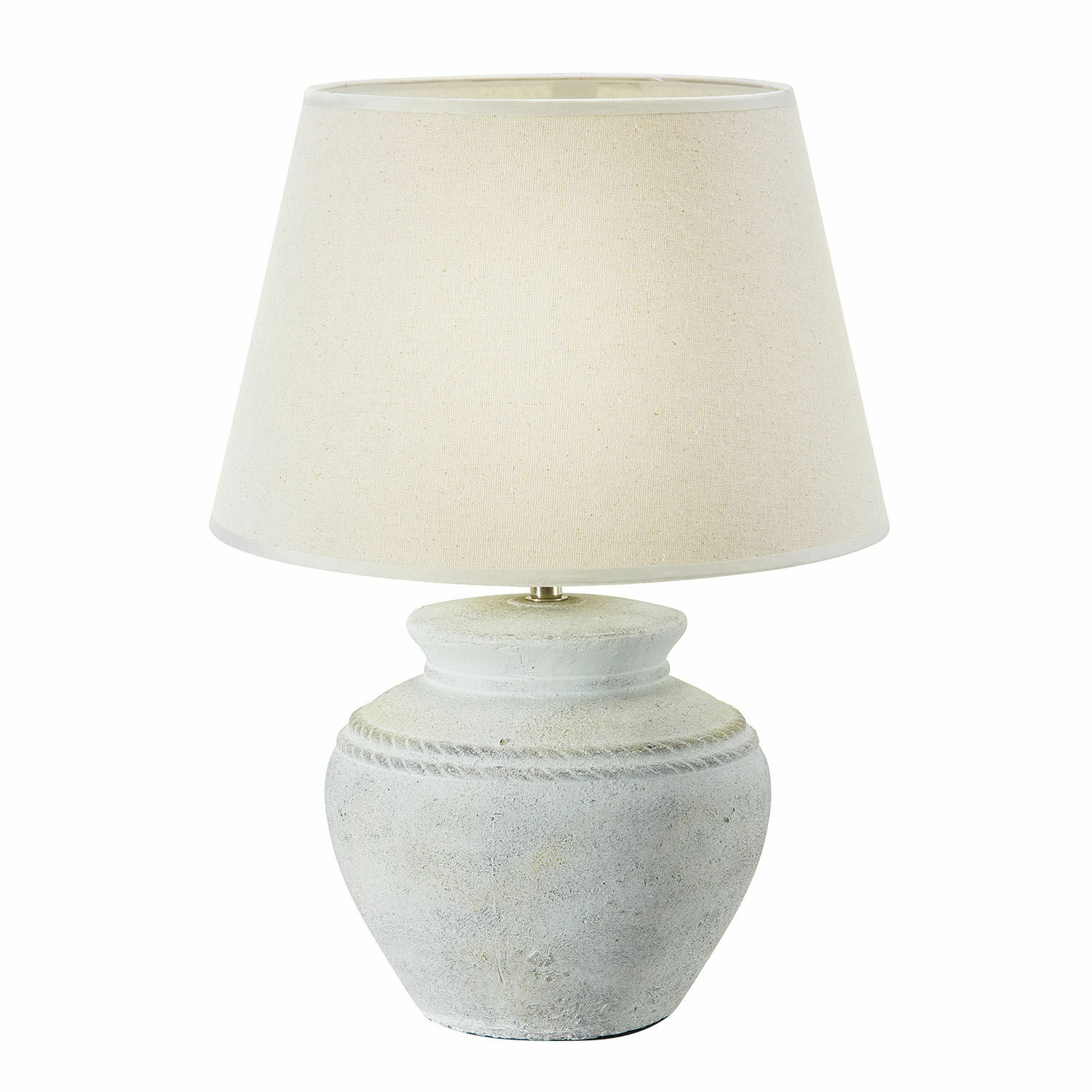 Tischlampe Cleveland Tischlampe aus weissem Stein mit beigem Lampenschirm, dekorative Wohnzimmerleuchte