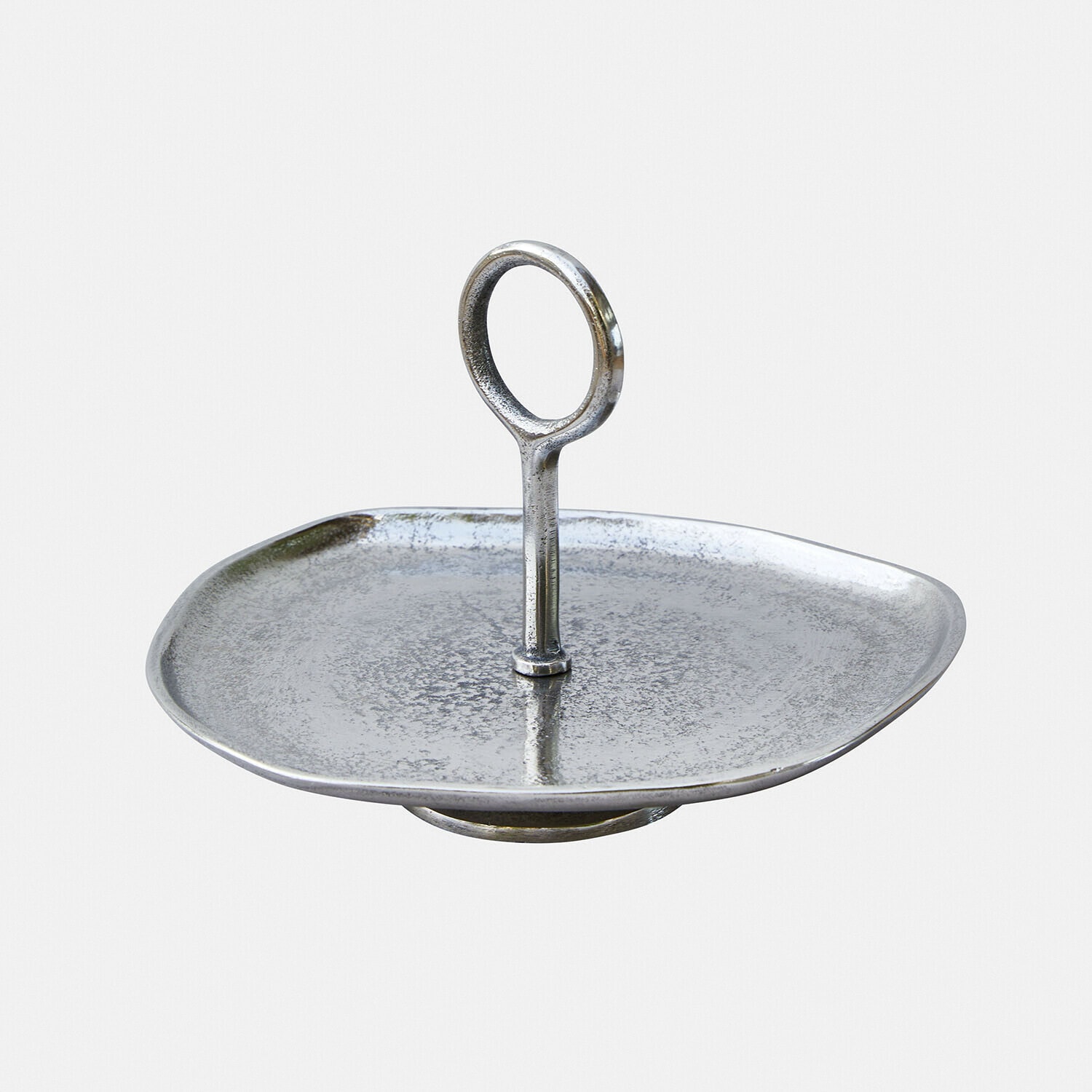 Silberne Metall-Etagere mit Griff, dekorative Servierplatte für Snacks