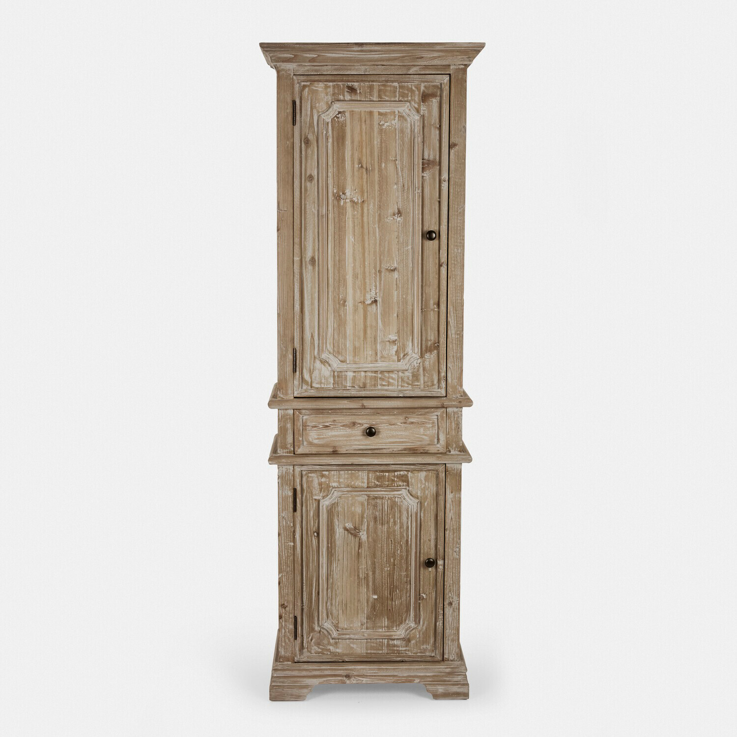 schrank Pembroke Hoher Schrank aus naturfarbenem, gealtertem Holz mit Schublade und zwei Türen im Landhausstil