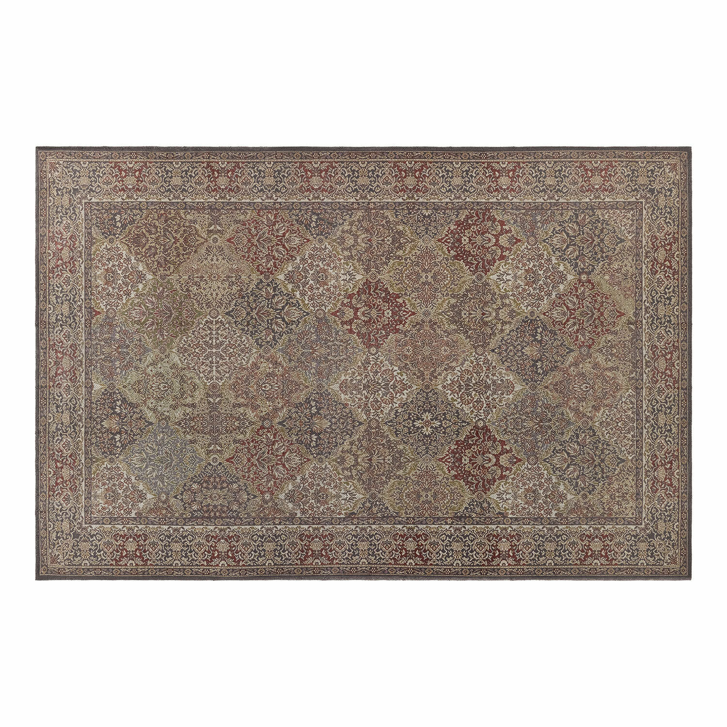 Teppich mit Patchwork-Muster in warmen Braun- und Rottönen, elegante Bodendekoration fürs Wohnzimmer