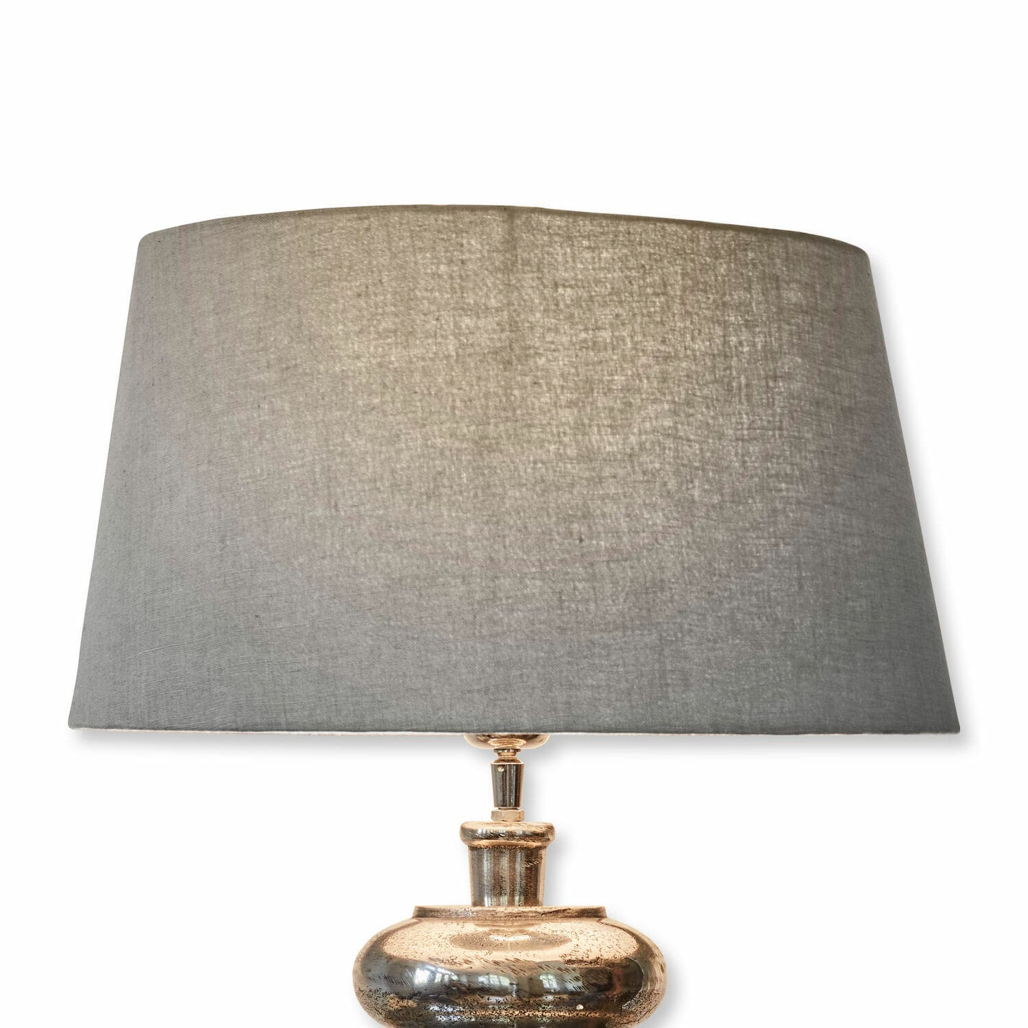 Lampenschirm Boffas Tischlampe mit Metallfuss in Antikgold und grauem Leinenschirm, dekorative Wohnzimmerbeleuchtung
