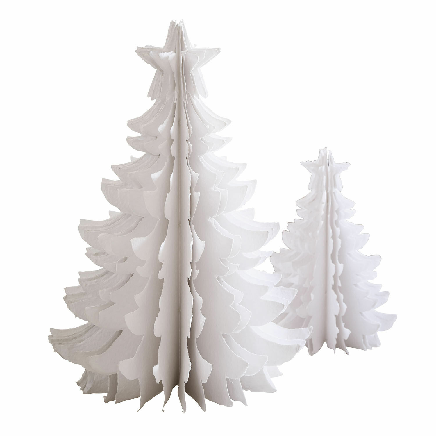 weiss 2er-Set weisse Deko-Tannenbäume aus Papier mit Stern, festliche Weihnachtsdekoration