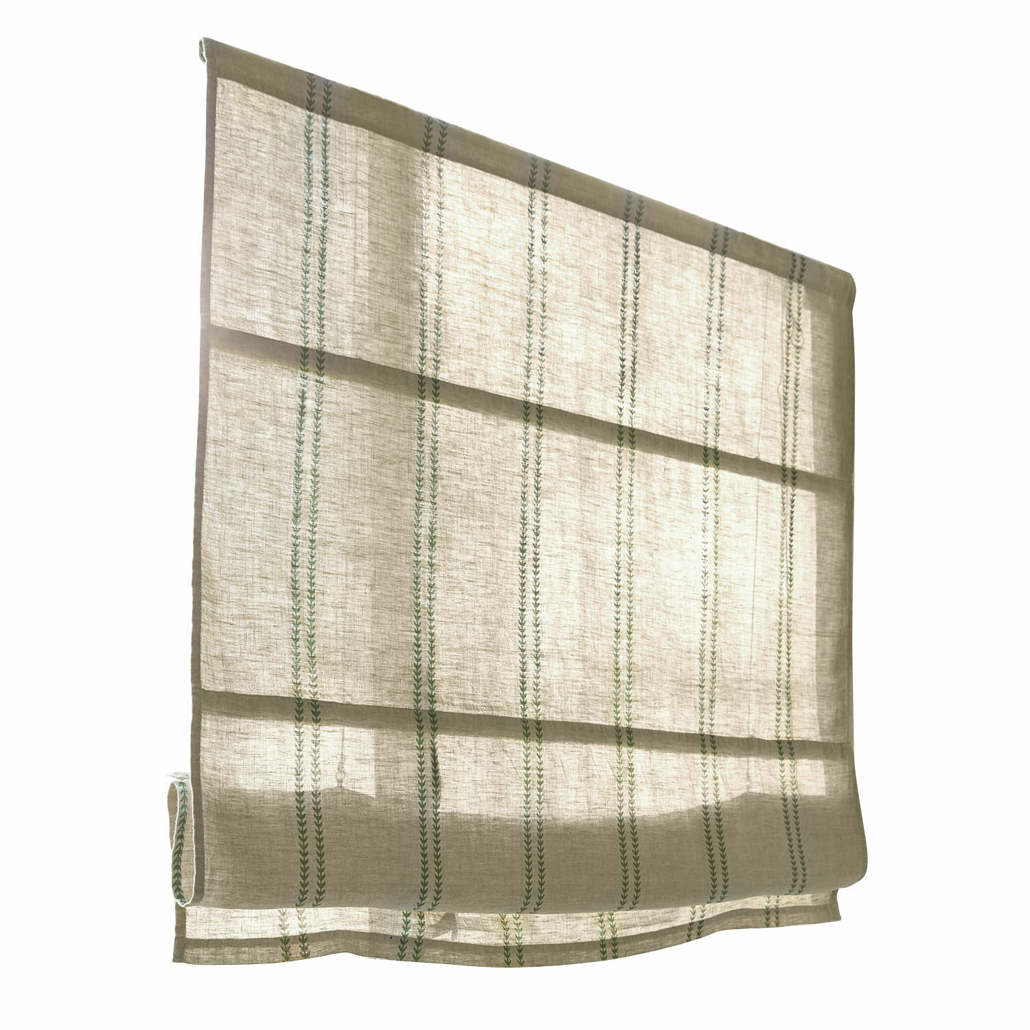 leinen/grün Grünes Faltrollo aus Leinen mit feinem Muster, ideal für Fensterdekoration und Sonnenschutz.