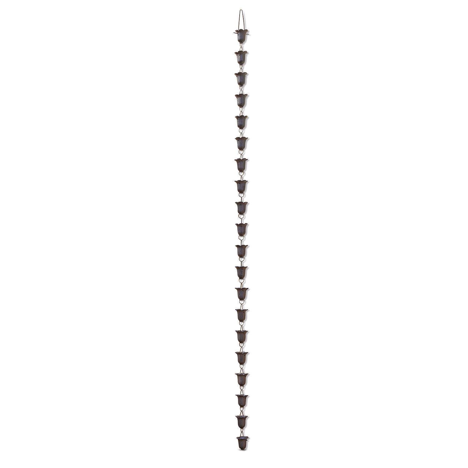 Regenablaufkette Shimon Lange Kette aus rostigem Metall mit kleinen Bechern zur Gartendekoration und zur Sammlung von Regenwasser