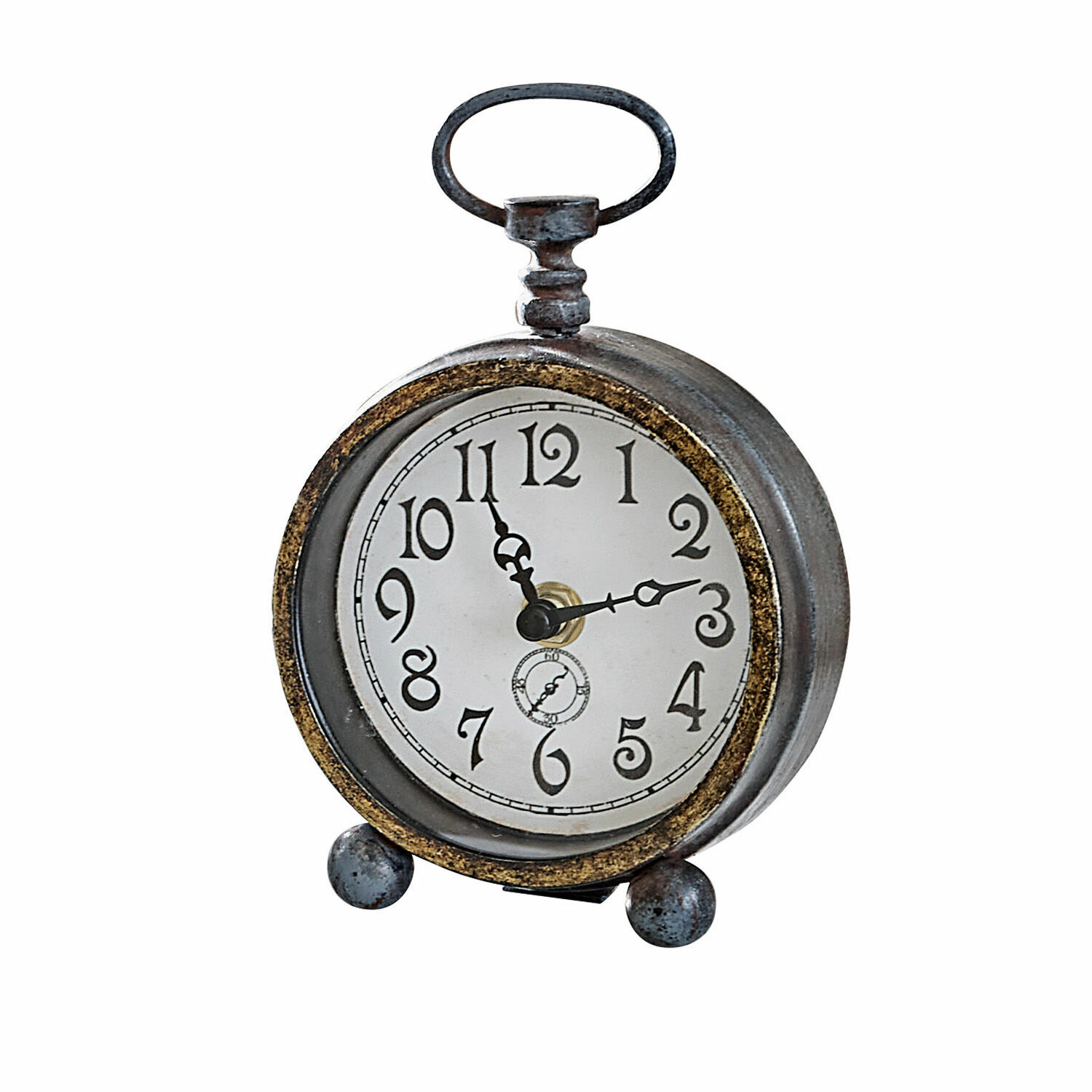 Uhr Borvin Metall-Tischuhr im Retro-Stil mit weissem Zifferblatt und schwarzen Zahlen, Vintage-Dekor