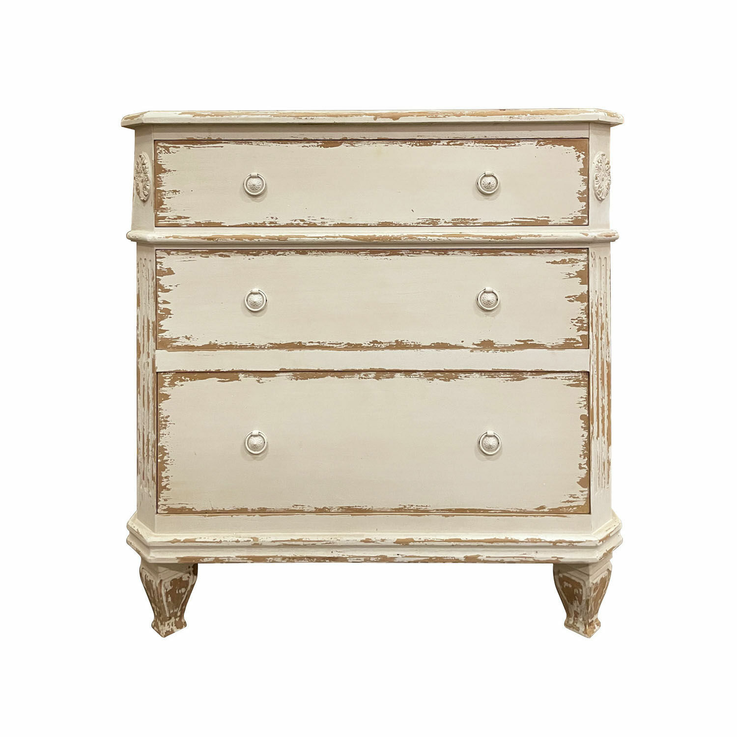 Kommode Commeren aus antikcremefarbenem Holz mit Shabby-Chic-Effekt, Vintage-Aufbewahrungsmöbel