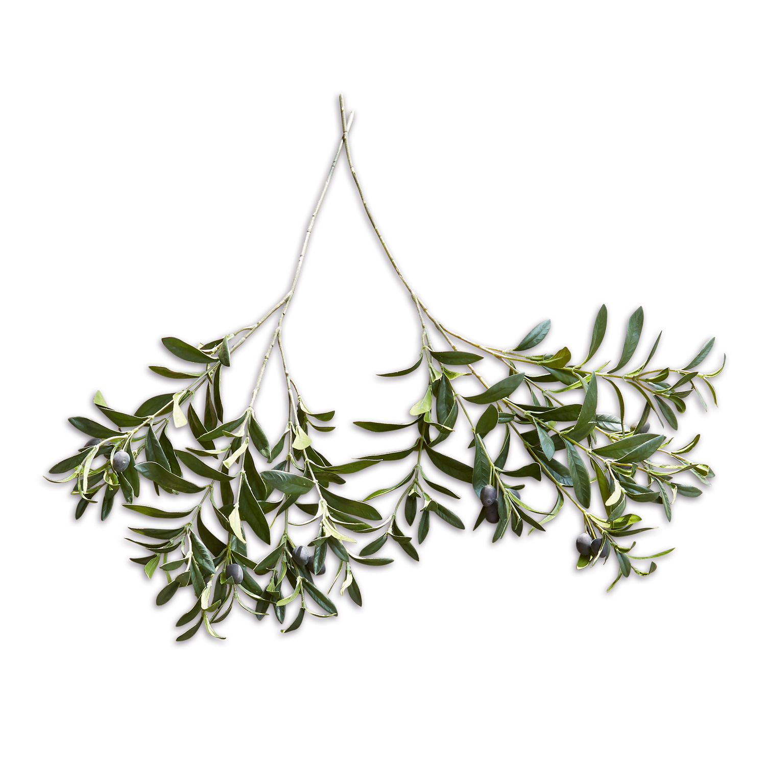 Deko-Olivenzweig 2er Set Olives Olivenzweige mit grünen Blättern und schwarzen Oliven auf weissem Hintergrund, natürliche Dekoration