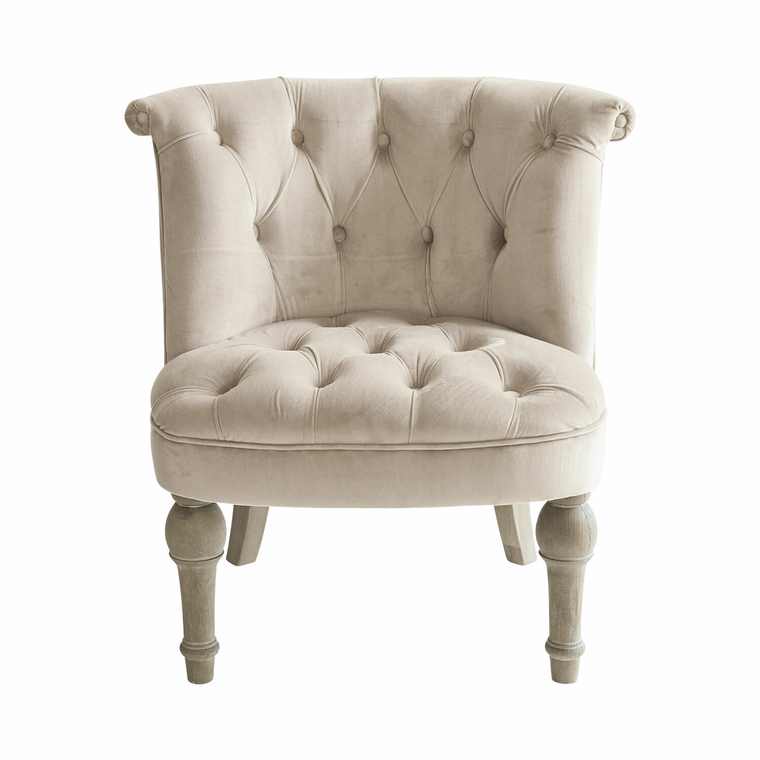 creme/braun Sessel Ardilleux aus champagnerfarbenem Stoff mit Holzbeinen, eleganter Polstersessel für das Wohnzimmer