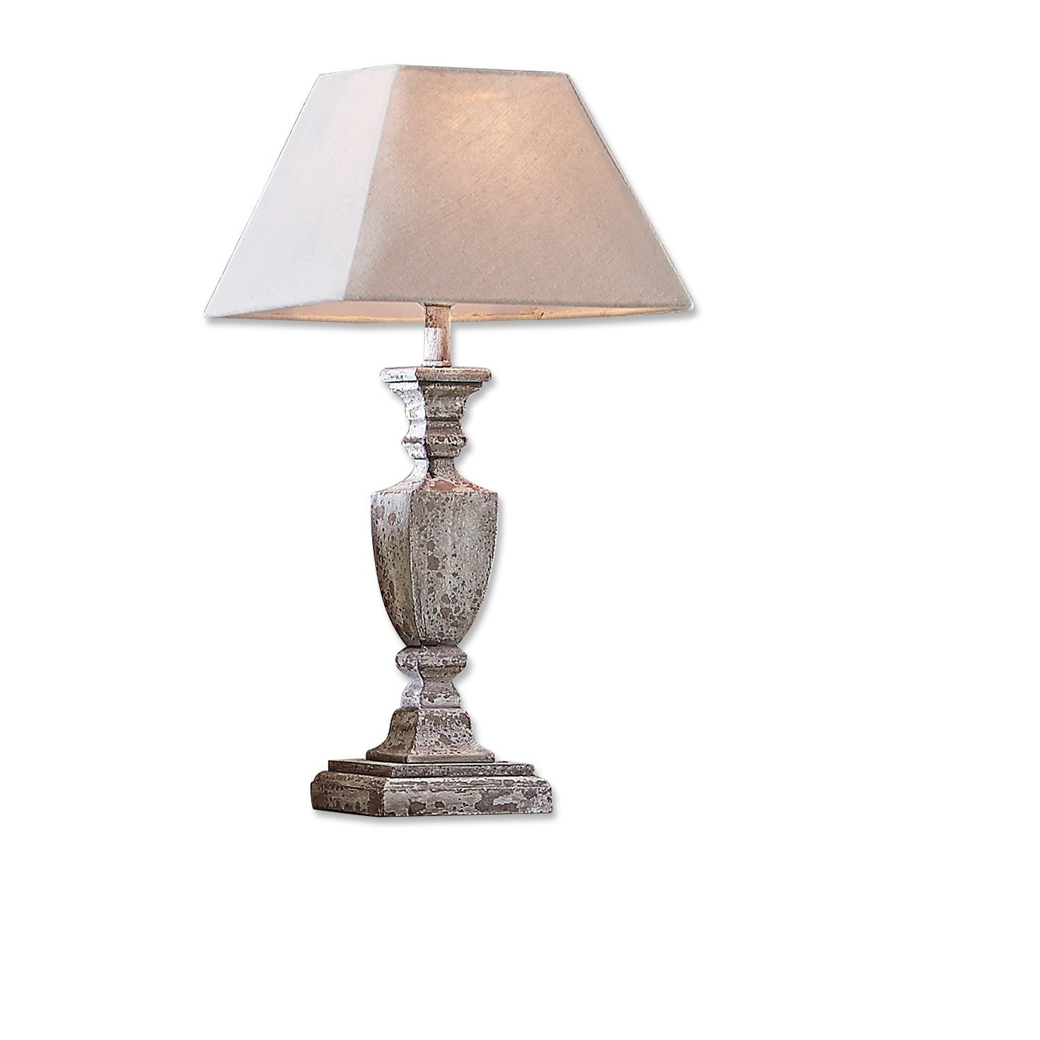 Tischlampe Gorham Tischlampe mit antikgrauem Metallfuss und beigem Lampenschirm für ein stilvolles Wohnzimmer