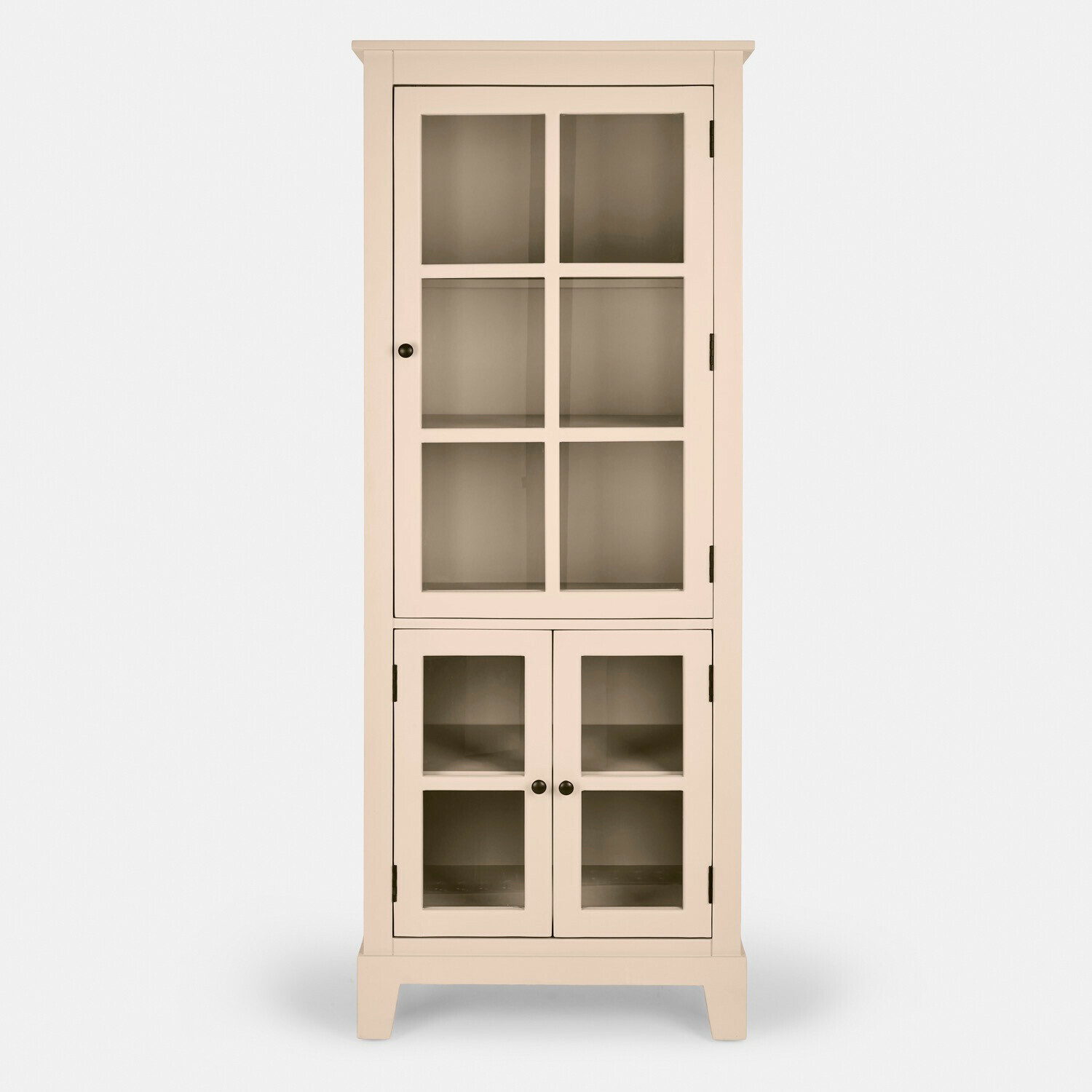 Schrank Domérise Beige Holzvitrine mit Glastüren und Regalen zur Aufbewahrung im Wohnzimmer