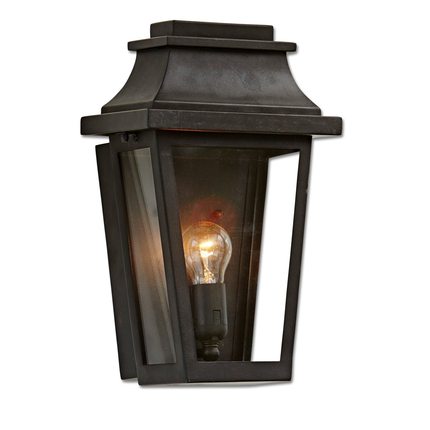 Aussenwandlampe Toledo Schwarze Metall-Wandleuchte mit klarem Glas und sichtbarer Glühbirne für Aussenbeleuchtung