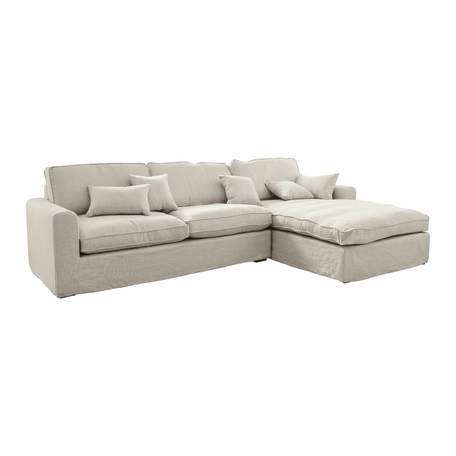 Sofa Seaford Beiges Ecksofa aus Stoff mit weichen Kissen, komfortables Wohnzimmermöbel