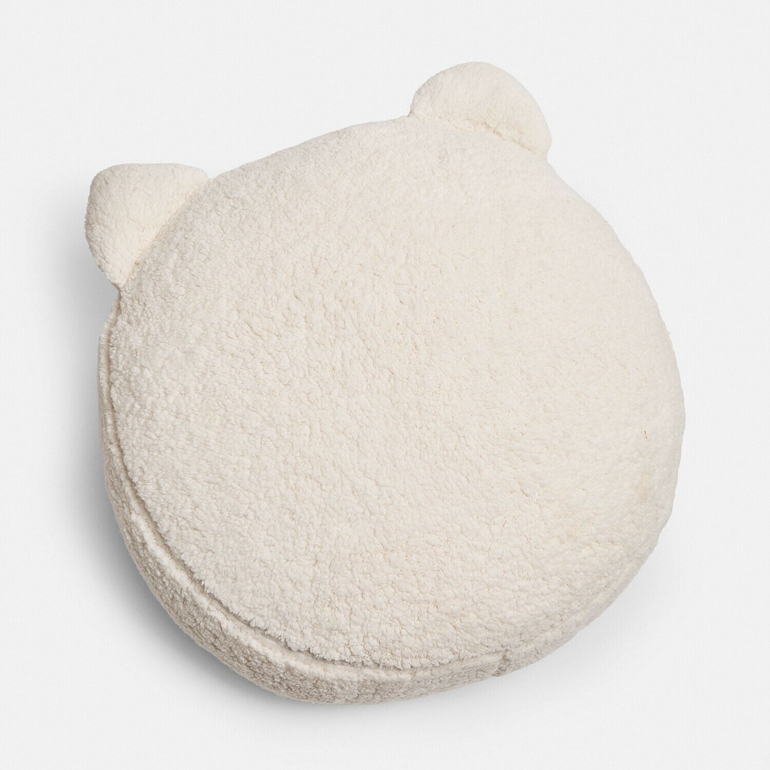 Rundes Kissen aus weichem cremefarbenem Material mit Ohren, dekorativ und bequem für Zuhause