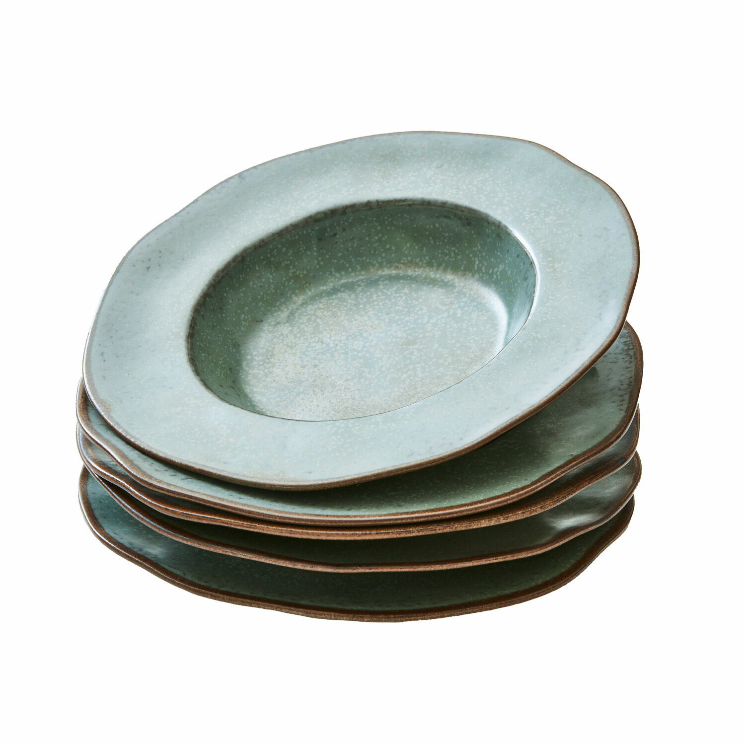 Suppenteller 6er Set Biarré Set aus grünen Keramik-Suppentellern mit unregelmässigem Rand zum Servieren von Suppe
