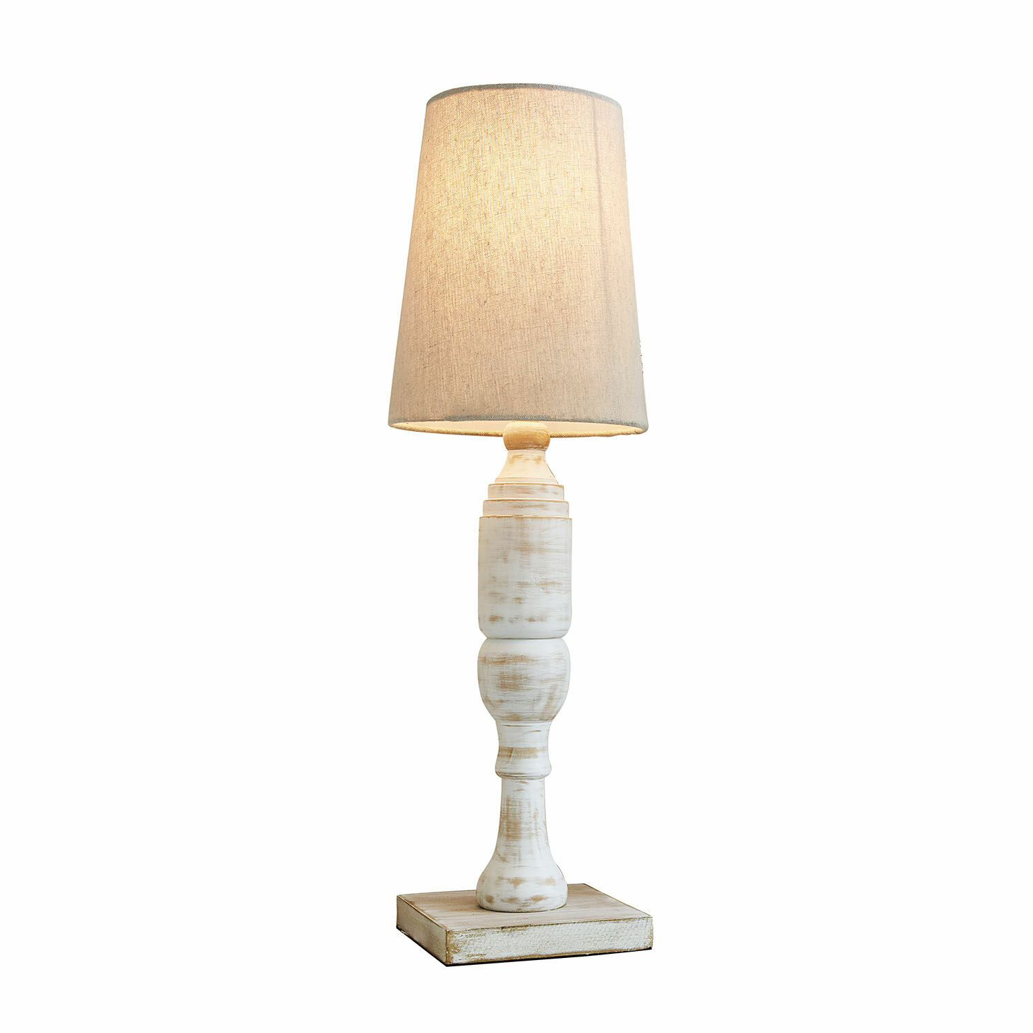 Tischlampe Yernisto Tischlampe aus weissem Holz mit beigem Lampenschirm, dekorative Wohnzimmerbeleuchtung