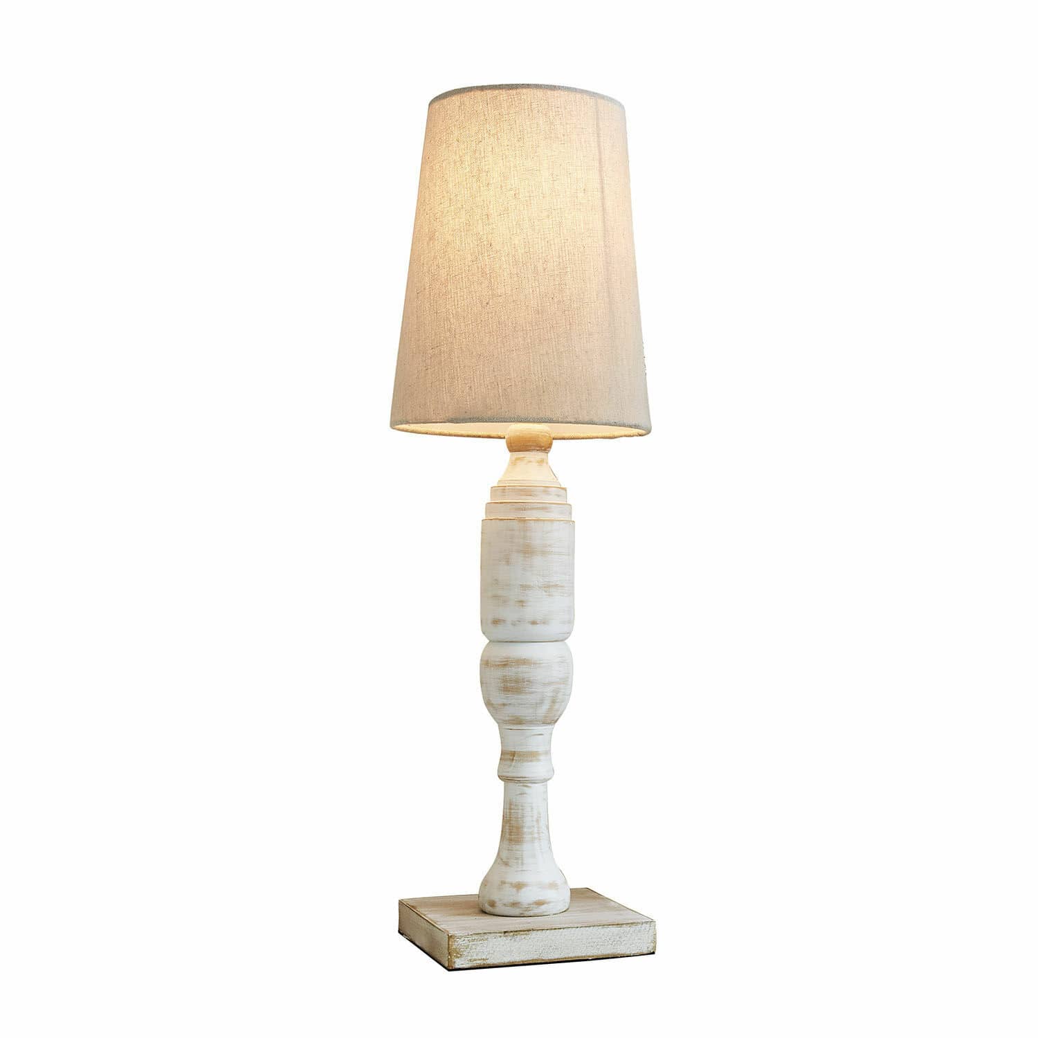 Tischlampe Yernisto Tischlampe aus weissem Holz mit beigem Lampenschirm, dekorative Wohnzimmerbeleuchtung