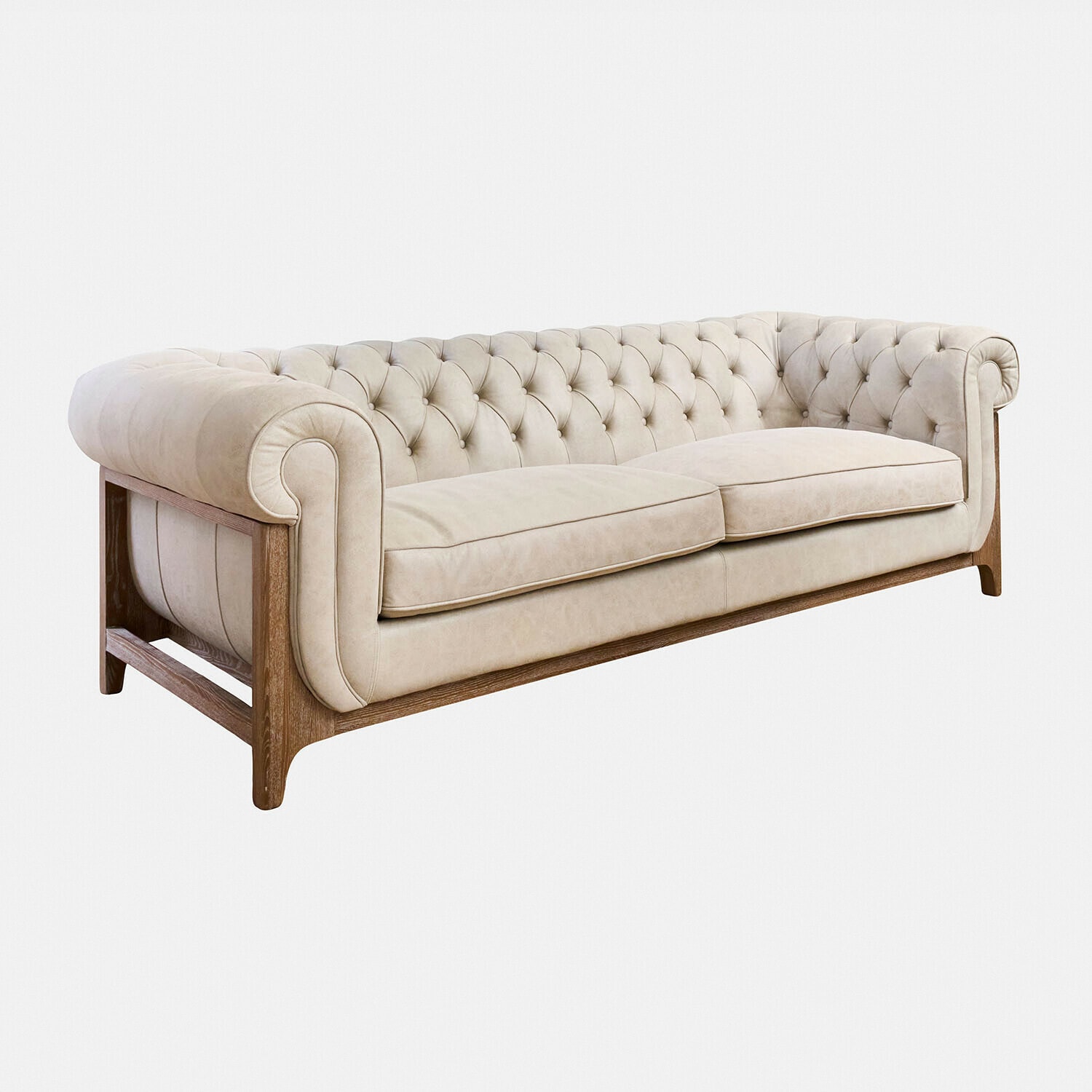 Sofa Swansboro Beiges Chesterfield-Sofa mit gesteppter Rückenlehne und Holzrahmen, elegantes Wohnzimmermöbel