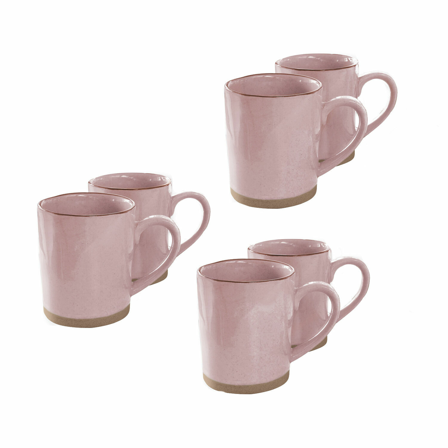 rosa 6er-Set rosa Keramiktassen Biarritz mit mattem braunem Boden für Kaffee und Tee