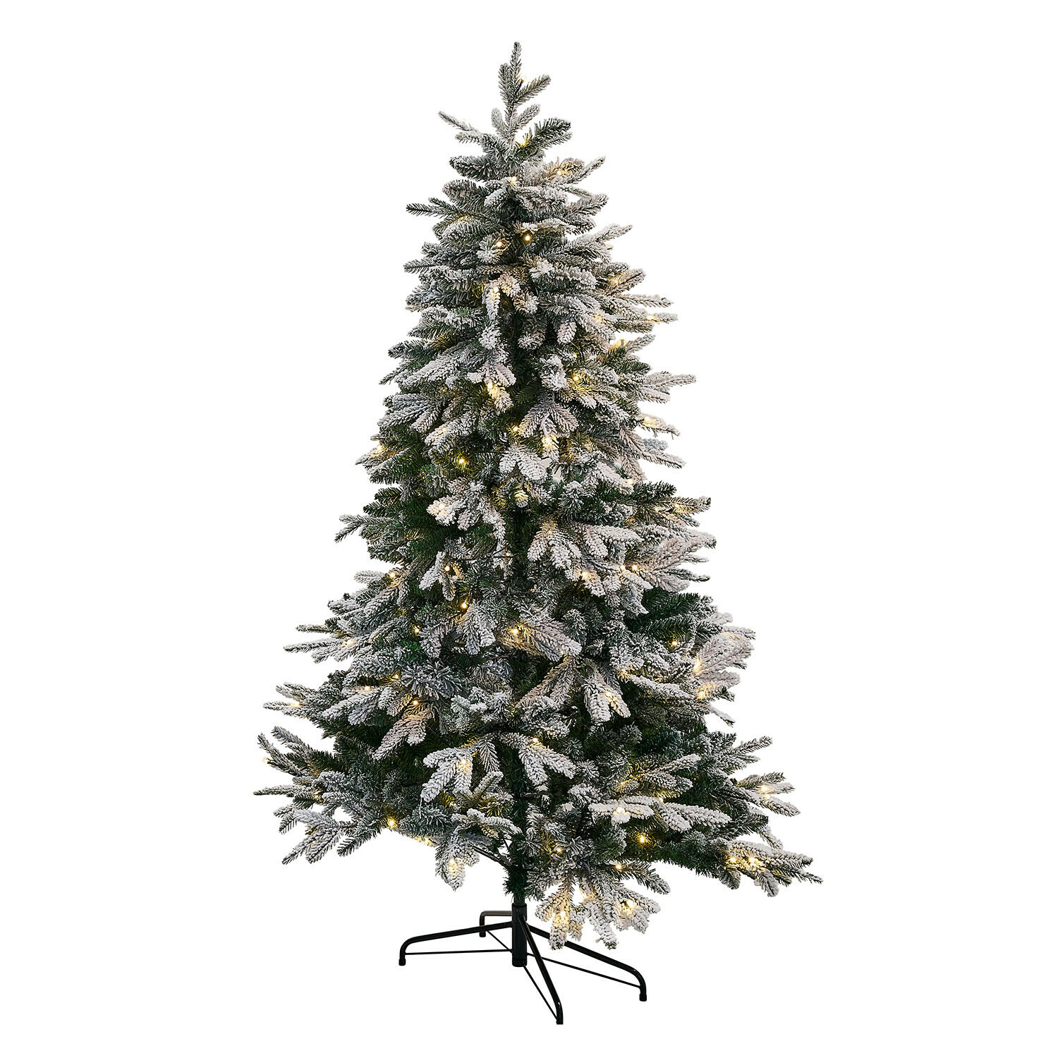 Weihnachtsbaum Norila Künstlicher Christbaum mit schneebedeckten Ästen und warmen LED-Lichtern auf Metallständer