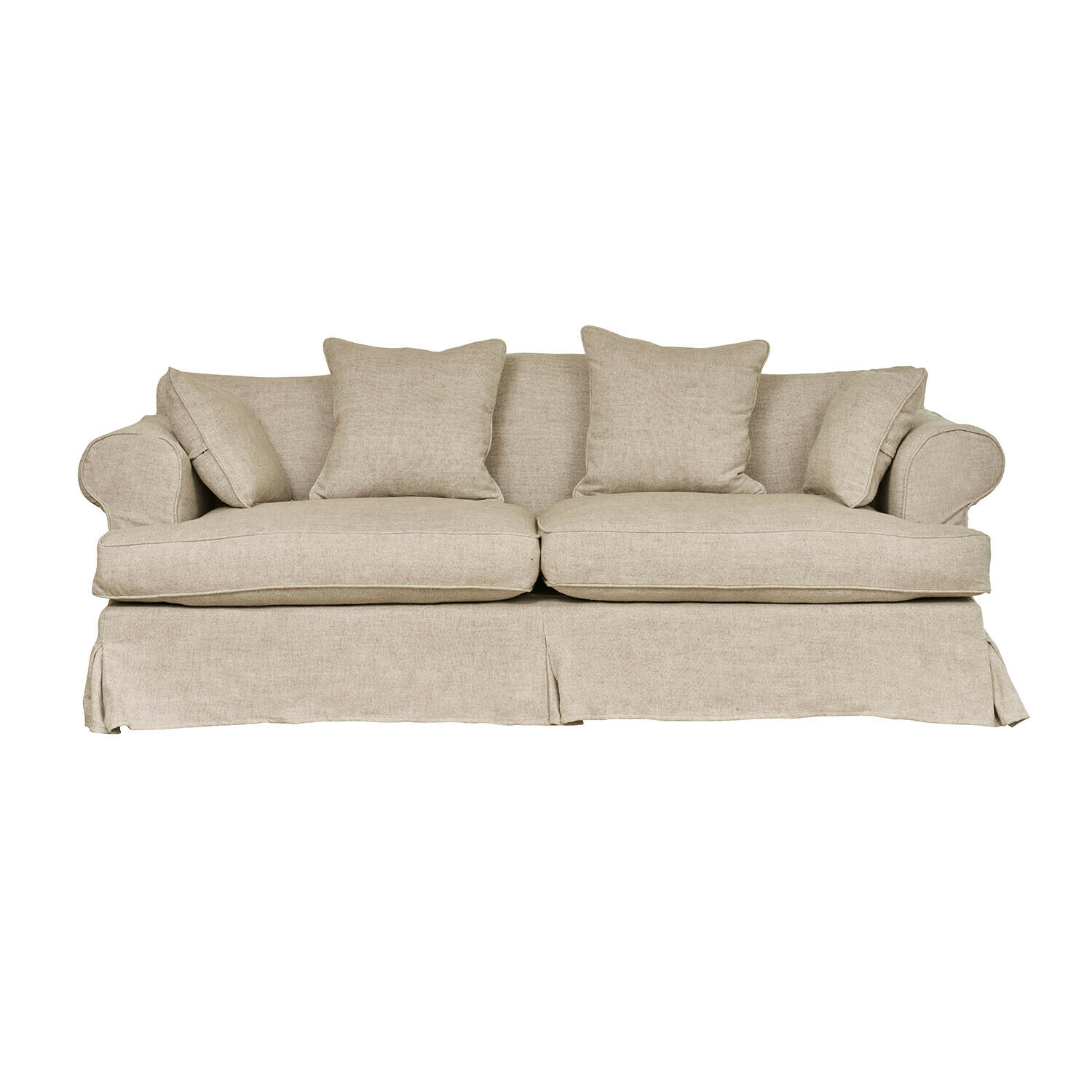 Beiges Dawnhurst Sofa aus Stoff mit Kissen, bequemes Wohnzimmermöbel im modernen Design
