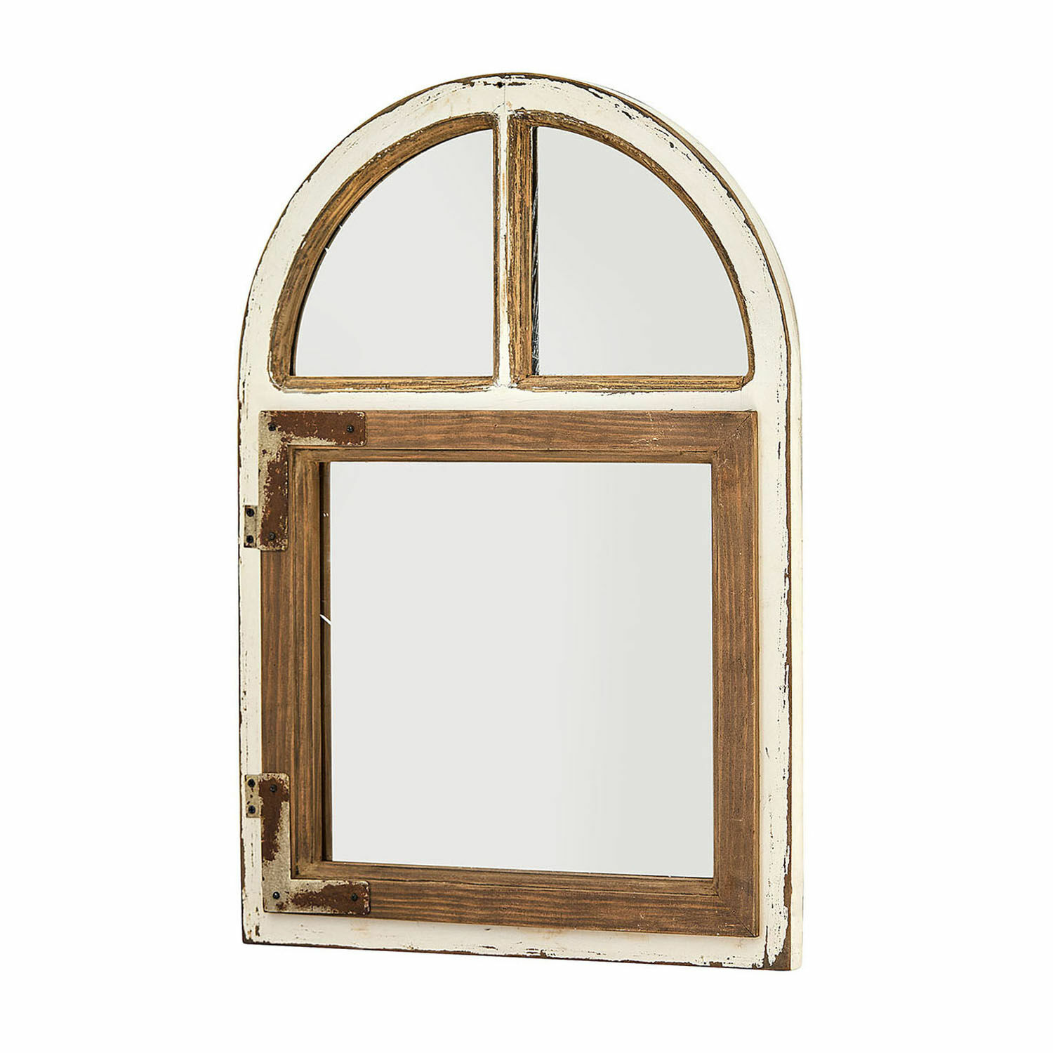 Spiegel Zilvento Wandspiegel aus Holz in Weiss und Braun in Fensterform, Vintage-Dekoration für zu Hause