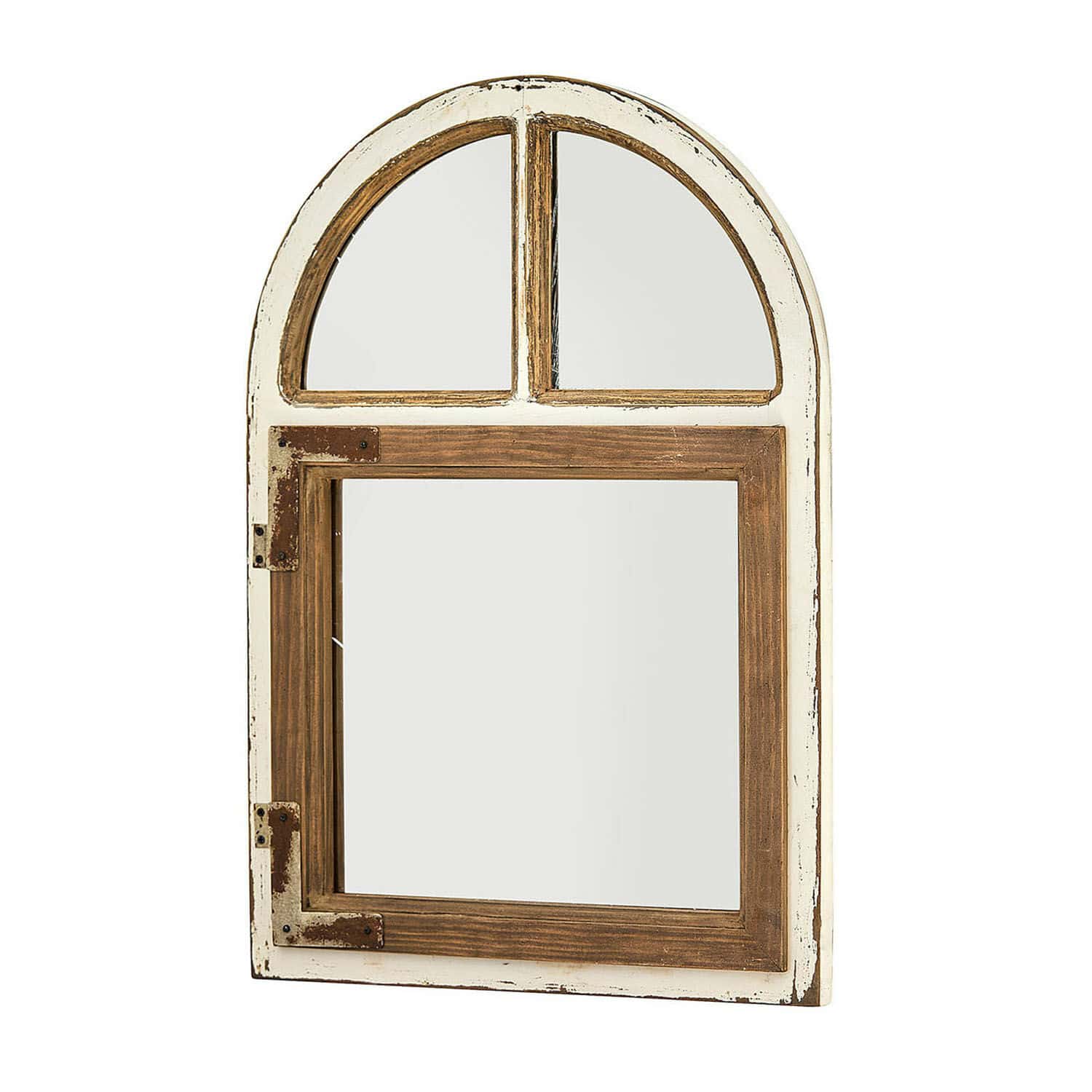 Spiegel Zilvento Wandspiegel aus Holz in Weiss und Braun in Fensterform, Vintage-Dekoration für zu Hause