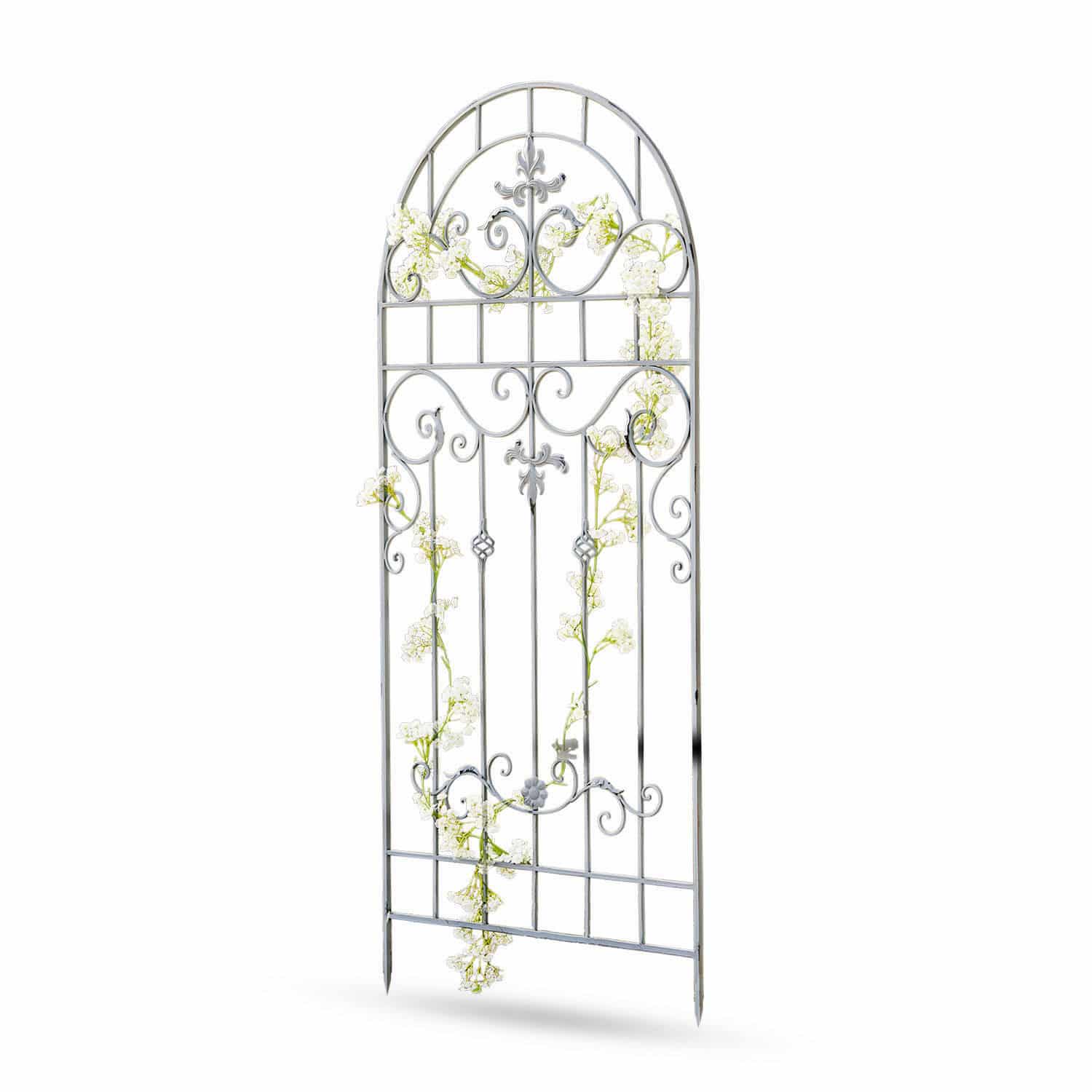 Rankgitter Brac Graues Metall-Gartenrankgitter mit dekorativen Blumen und bogenförmigem Design