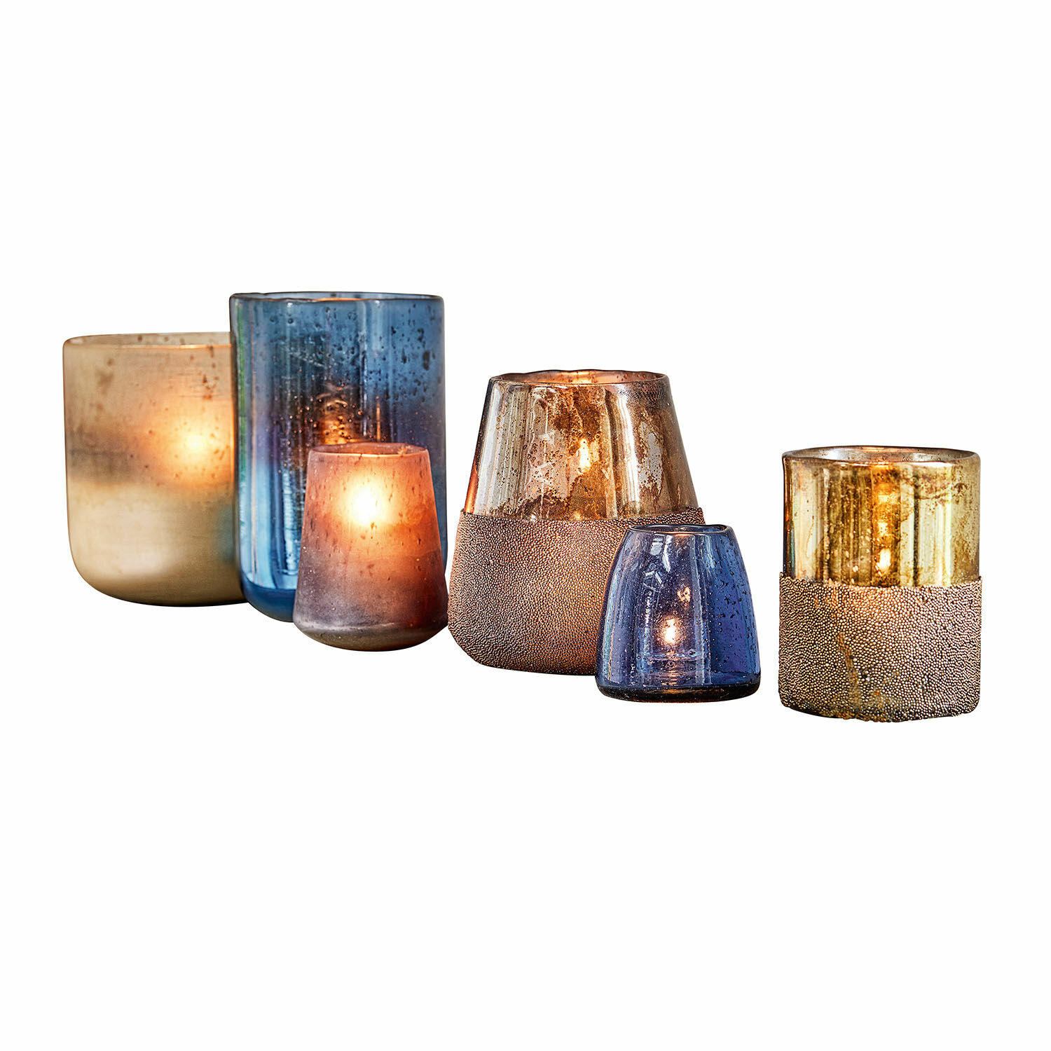 blau 6-teiliges Windlicht-Set Paro aus blauem und bernsteinfarbenem Glas für stimmungsvolle Beleuchtung
