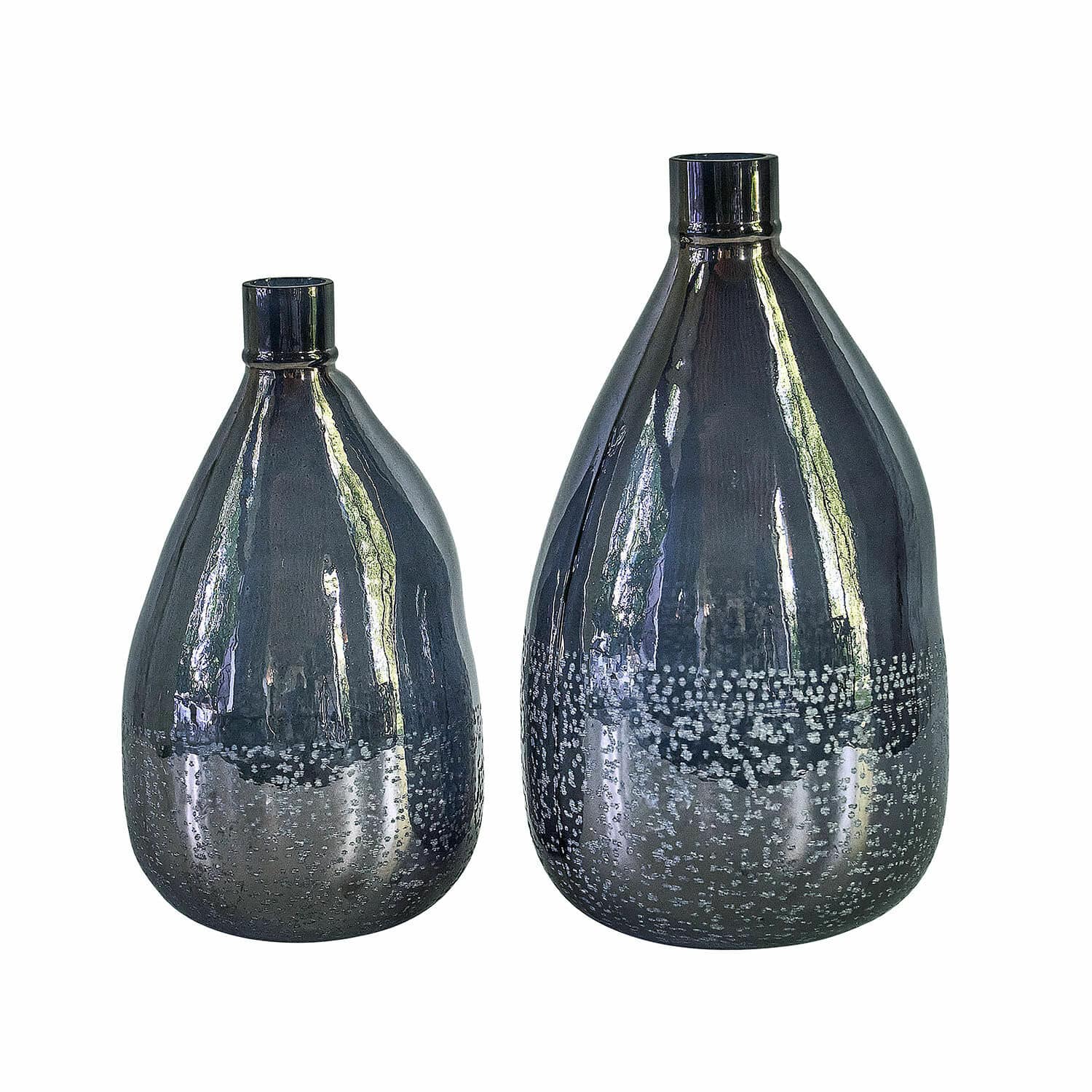 Vase 2er Set Qilevon Set mit zwei schwarzen, glänzenden Keramikvasen mit dekorativem Punktmuster