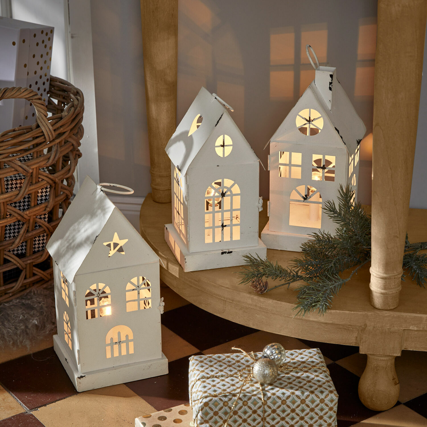 LED-Laterne 3er Set Village