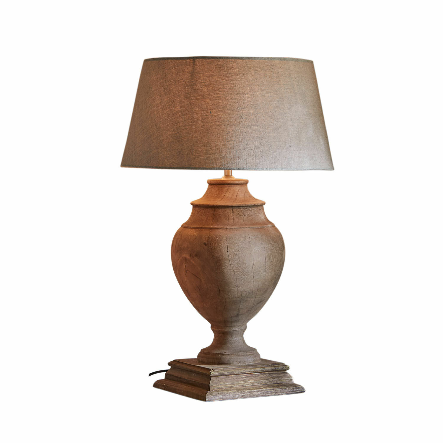 Tischlampe Sauverny Tischlampe mit Holzfuss und beigem Lampenschirm, dekorative Wohnraumbeleuchtung