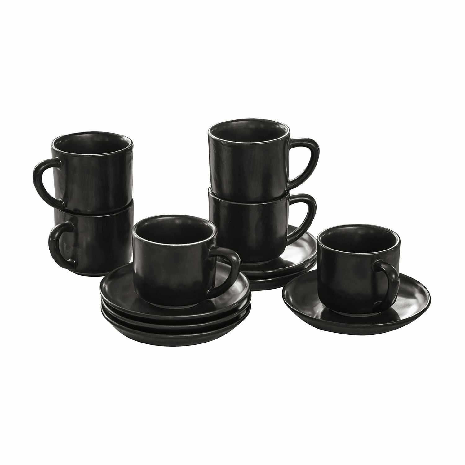 schwarz 6-teiliges Set schwarze Keramiktassen mit Untertassen Biarritz für Kaffee und Tee
