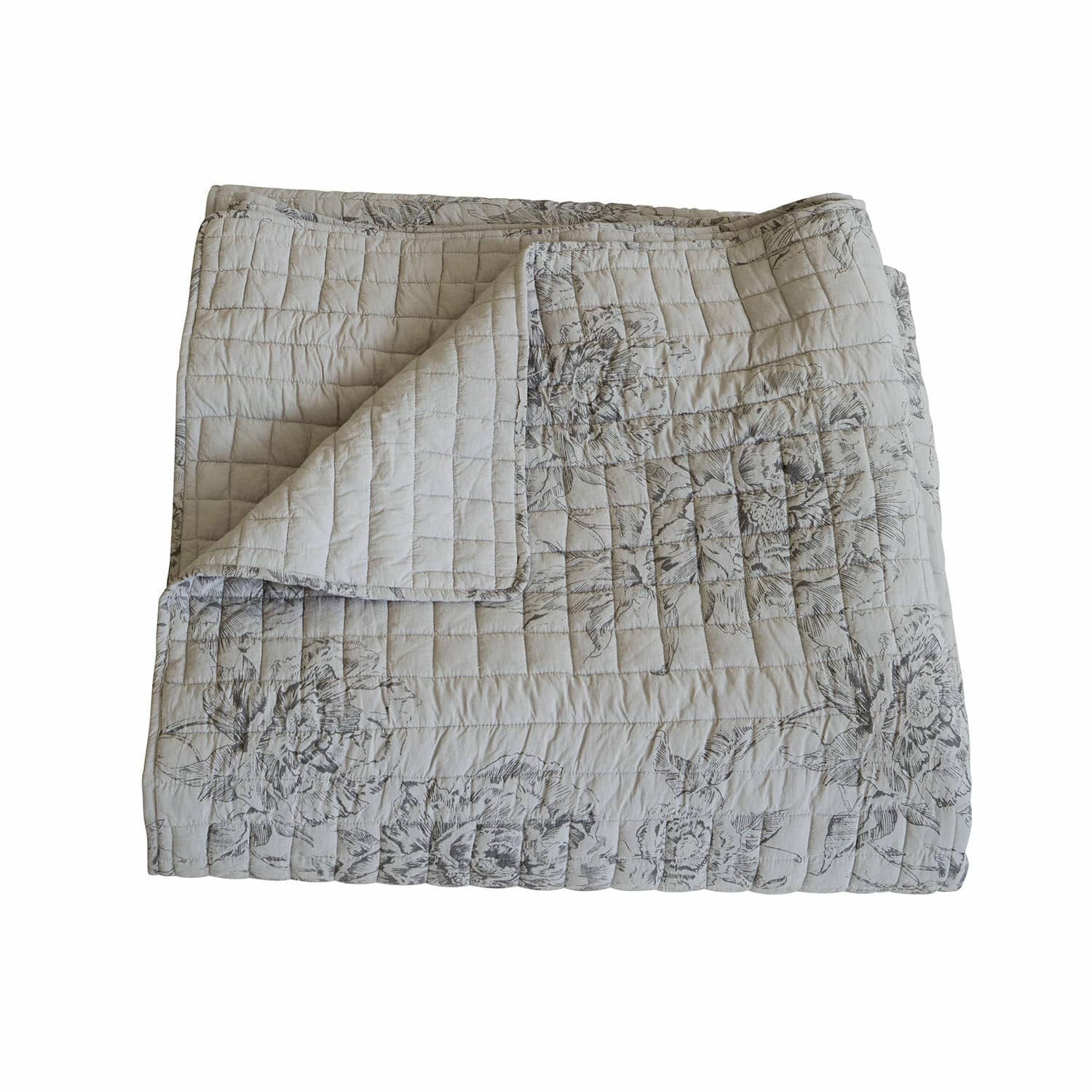 Quilt Orrenwyn Hellbeige gesteppte Baumwolldecke mit grauem Blumenmuster, weich und dekorativ für Zuhause