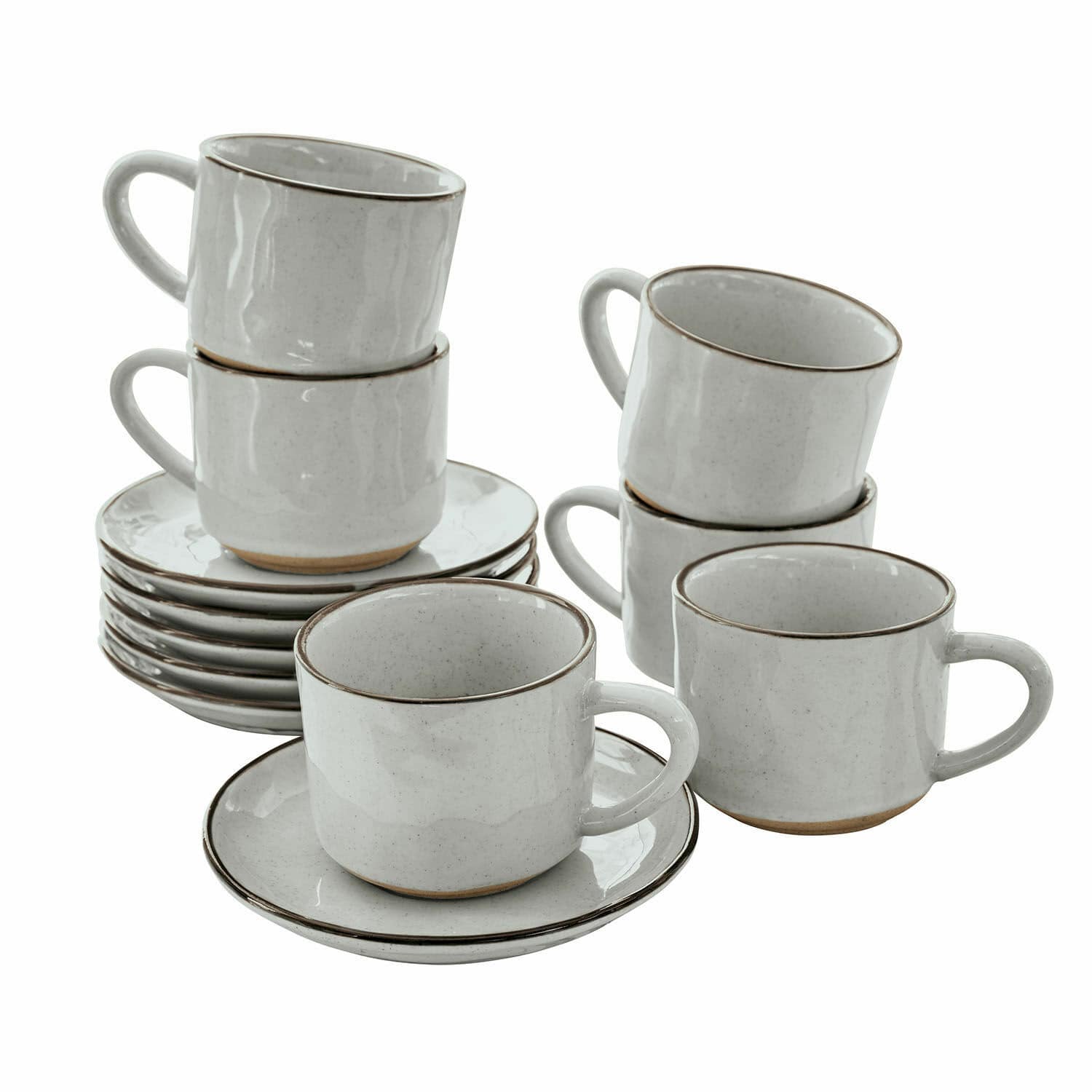 6-teiliges Set grauer Espressotassen aus Keramik mit Untertassen Biarritz, elegantes Kaffeegeschirr