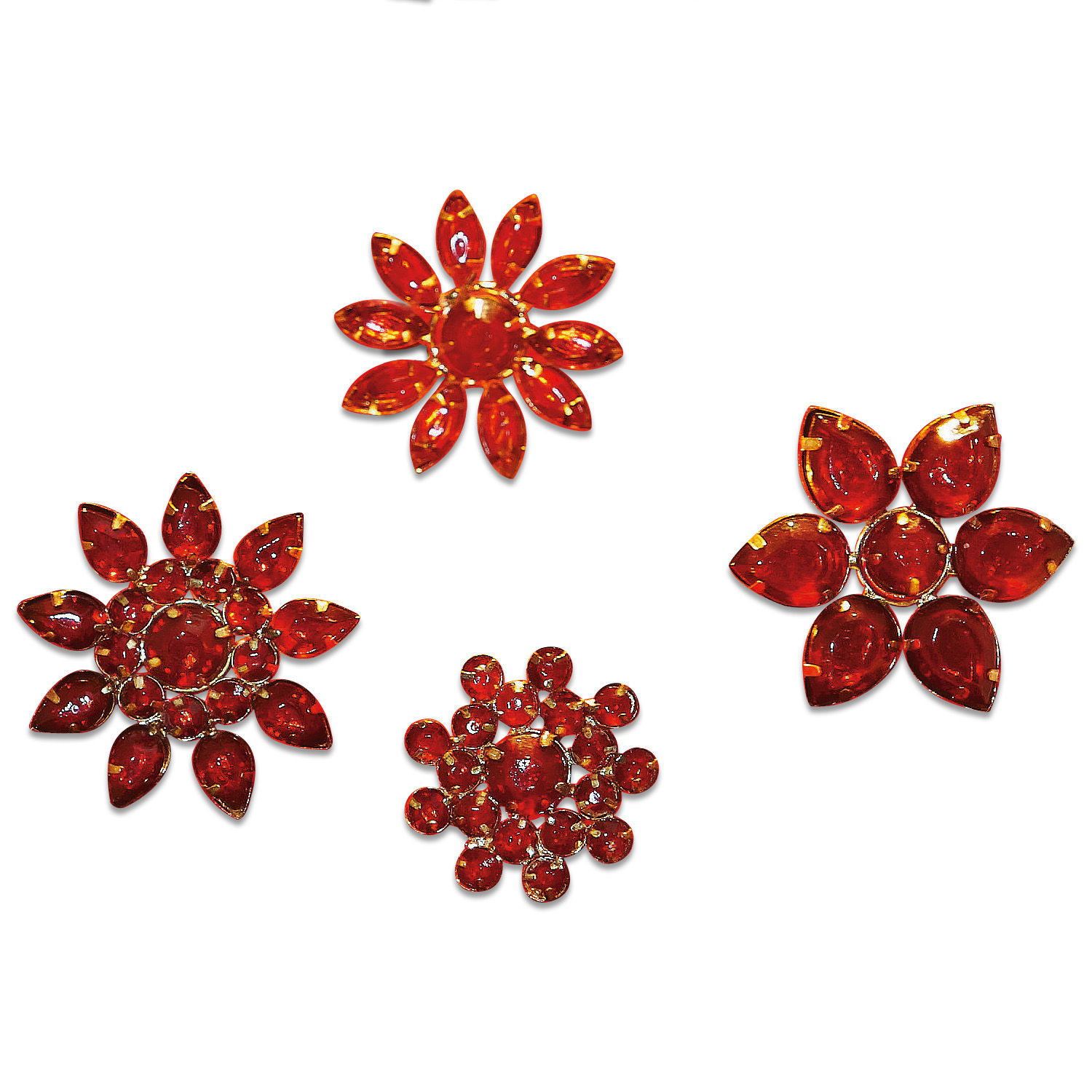 4er-Set rote Deko-Pins in Blumenform aus transparentem Material für Wohnaccessoires