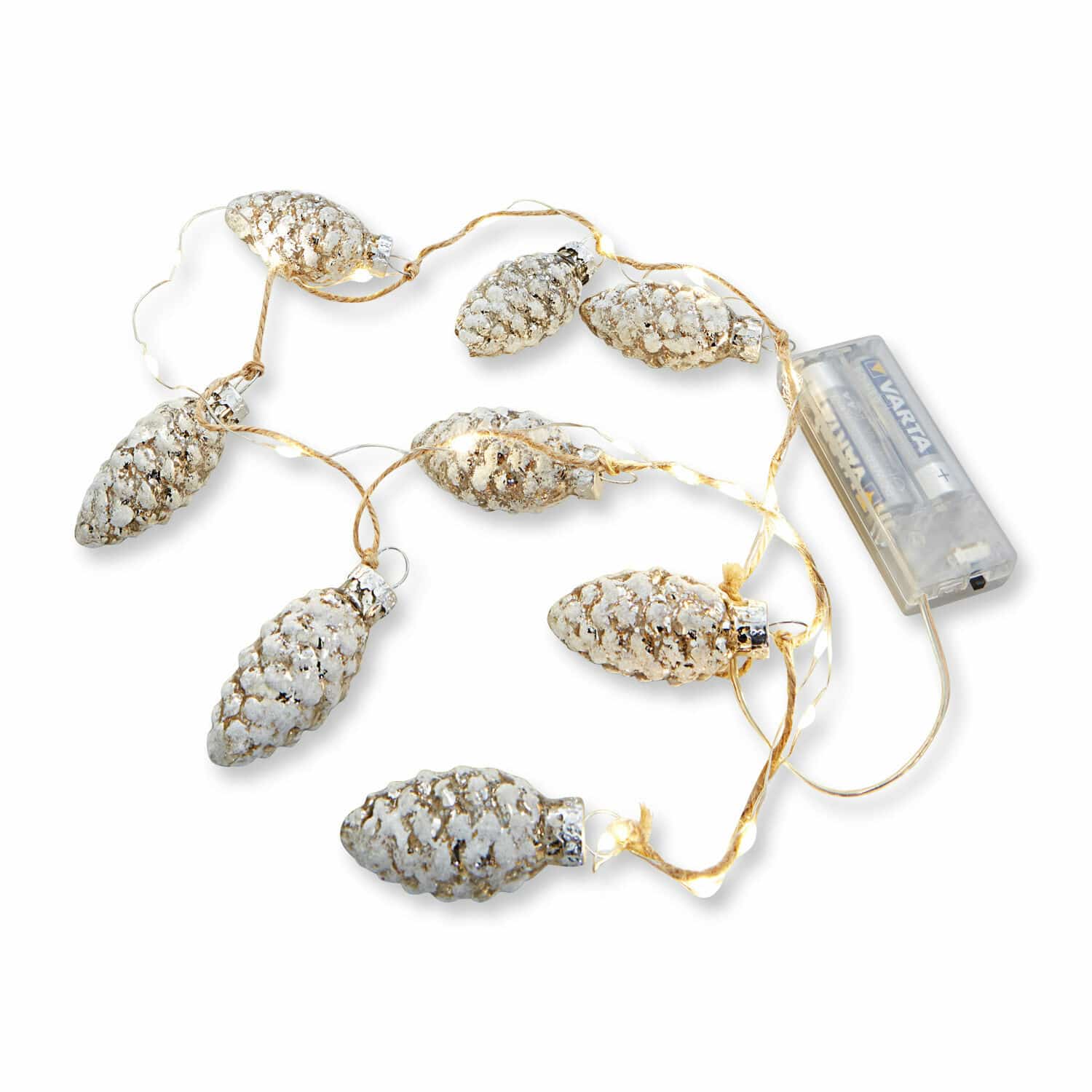 Lichterkette Mandelia Lichterkette mit silbernen Glaszapfen und warmweissen LED-Lichtern, batteriebetrieben