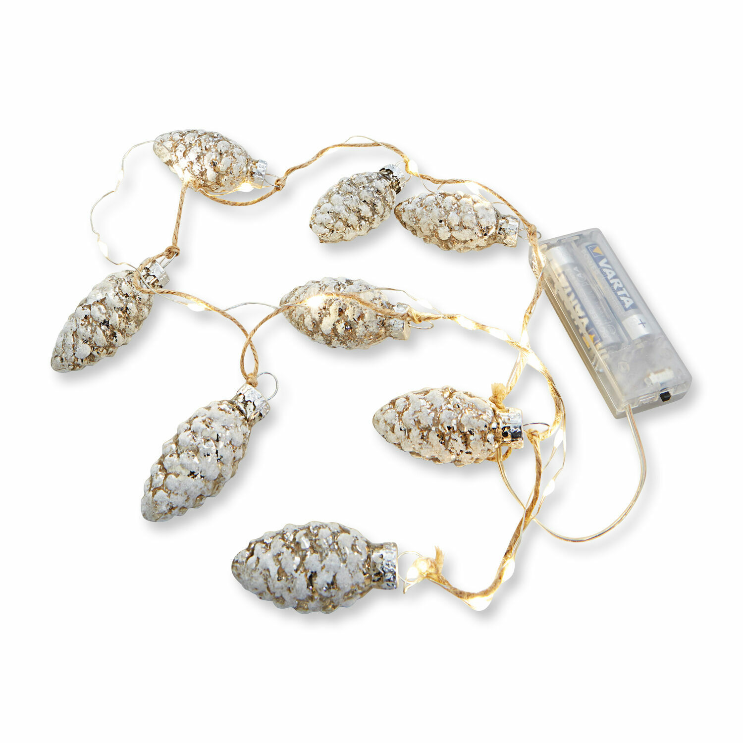 Lichterkette Mandelia Lichterkette mit silbernen Glaszapfen und warmweissen LED-Lichtern, batteriebetrieben