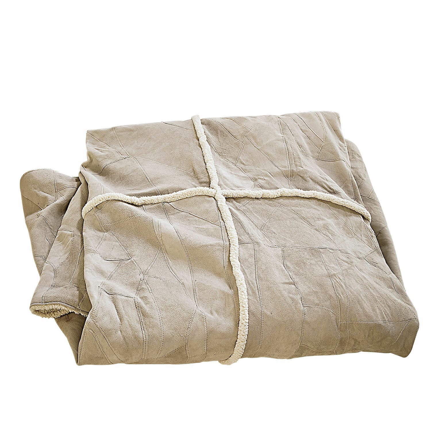 Plaid Raminya Beige Kuscheldecke aus weichem Stoff mit weißem Rand, ideal für gemütliche Wohnräume und Dekoration