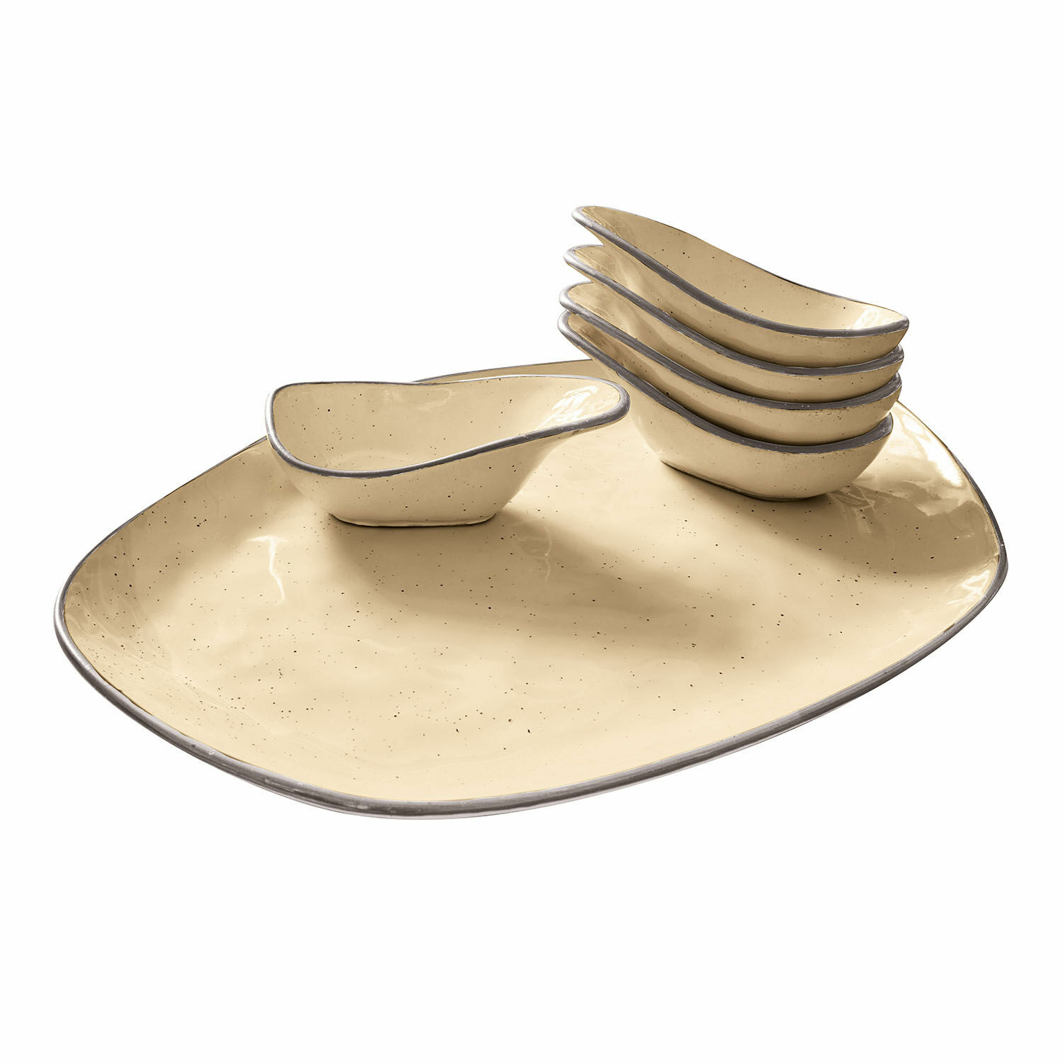 6-teiliges Set gelber Keramik-Servierschalen Biarritz mit grossem Tablett für Snacks