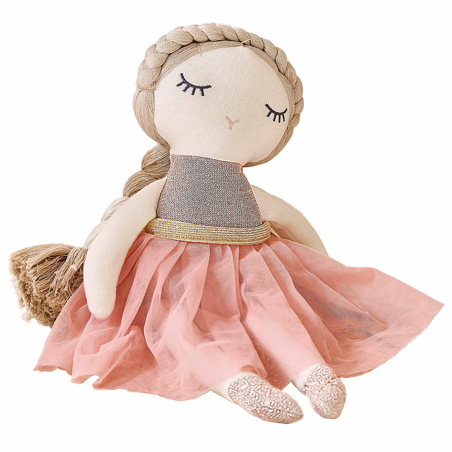 Stoffpuppe Pebblino Weiche Stoffpuppe mit rosa Tüllkleid und goldenem Gürtel, dekoratives Kinderspielzeug