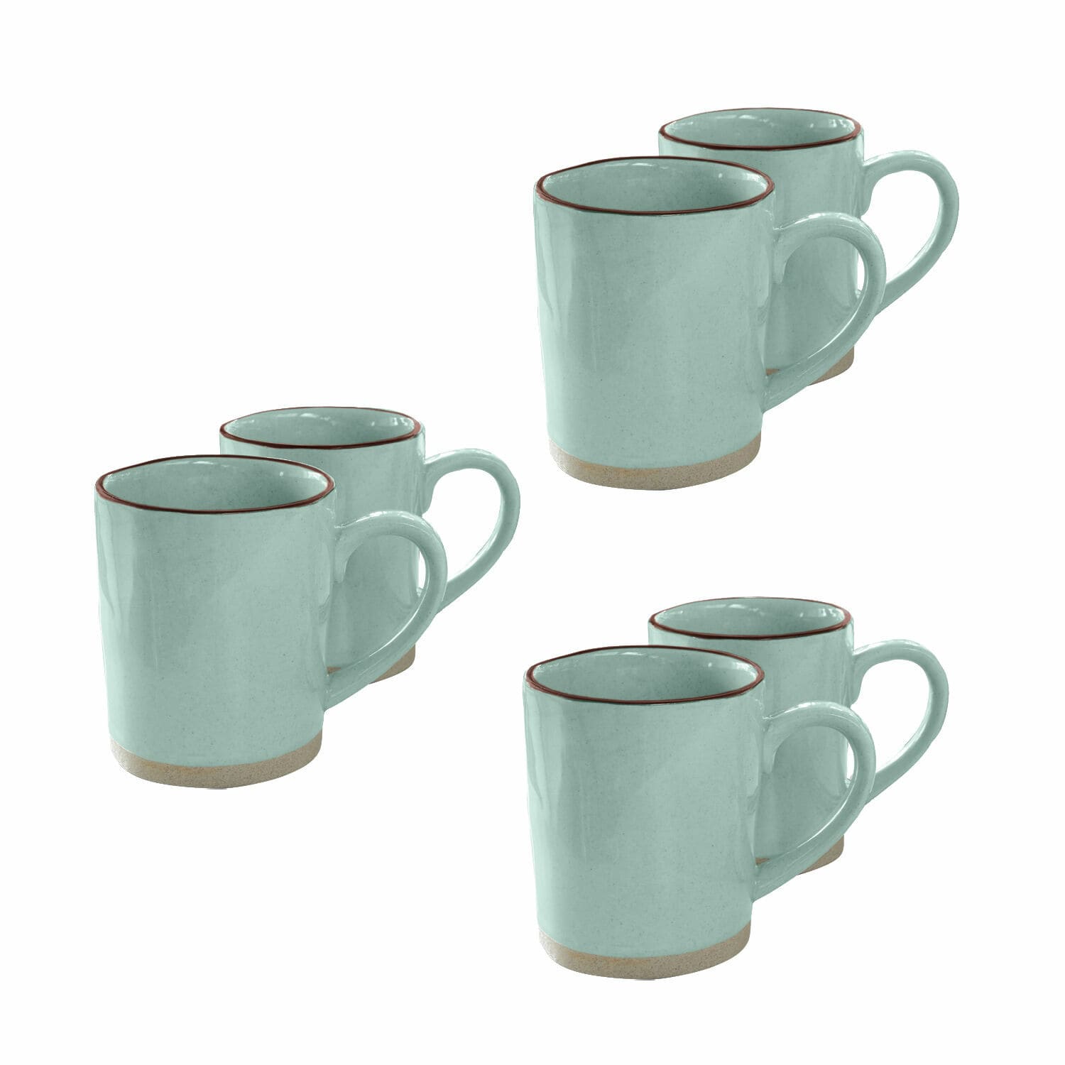 Tasse 6er Set Biarré Set aus sechs mintgrünen Keramiktassen mit braunem Rand für Kaffee und Tee