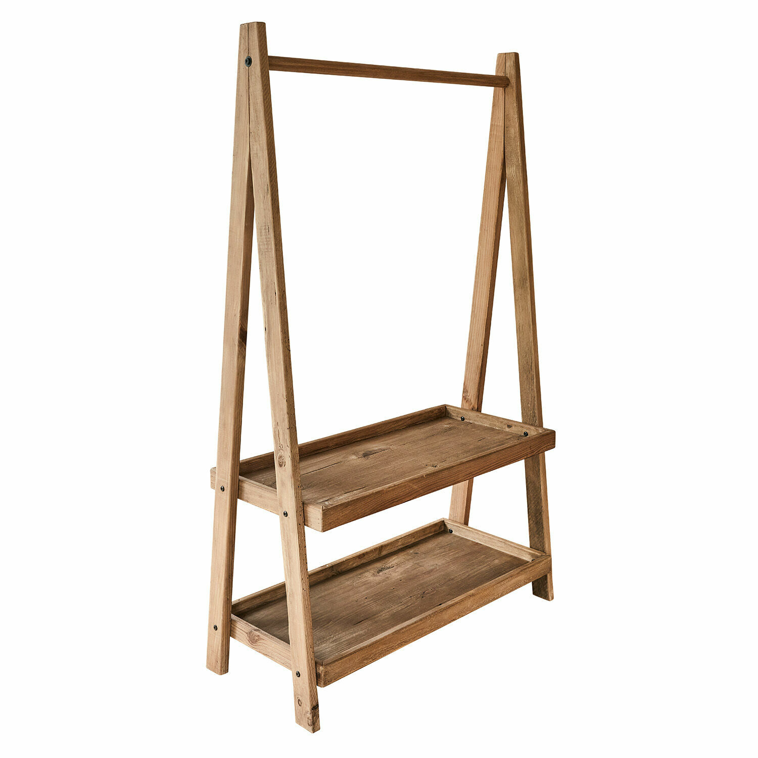 Garderobe Avel Holzständer mit zwei Ablagen und Stange in Naturfarbe, vielseitiges Aufbewahrungsmöbel