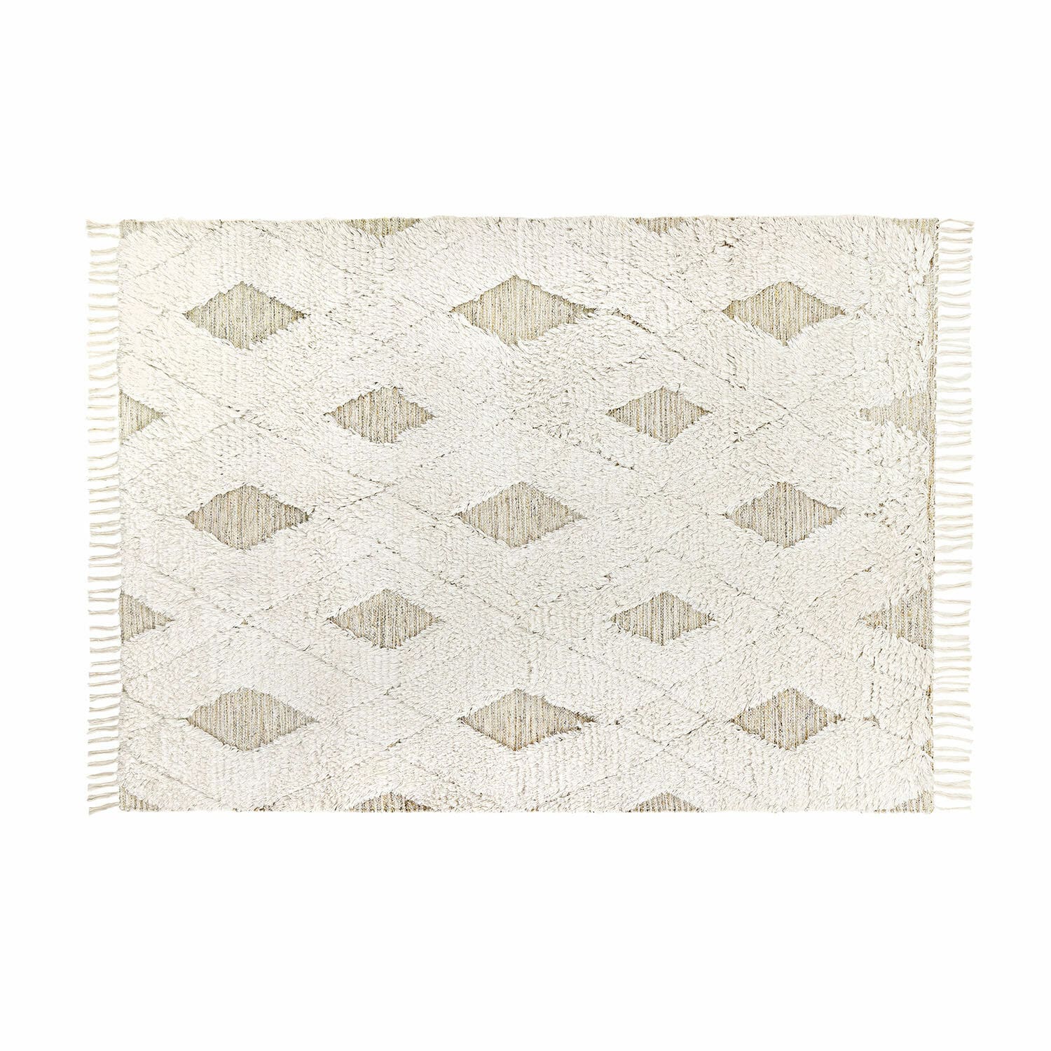 In- & Outdoor-Teppich Meagan Weisser Baumwollteppich mit geometrischem Muster und Fransen, weiches Material für Wohnräume