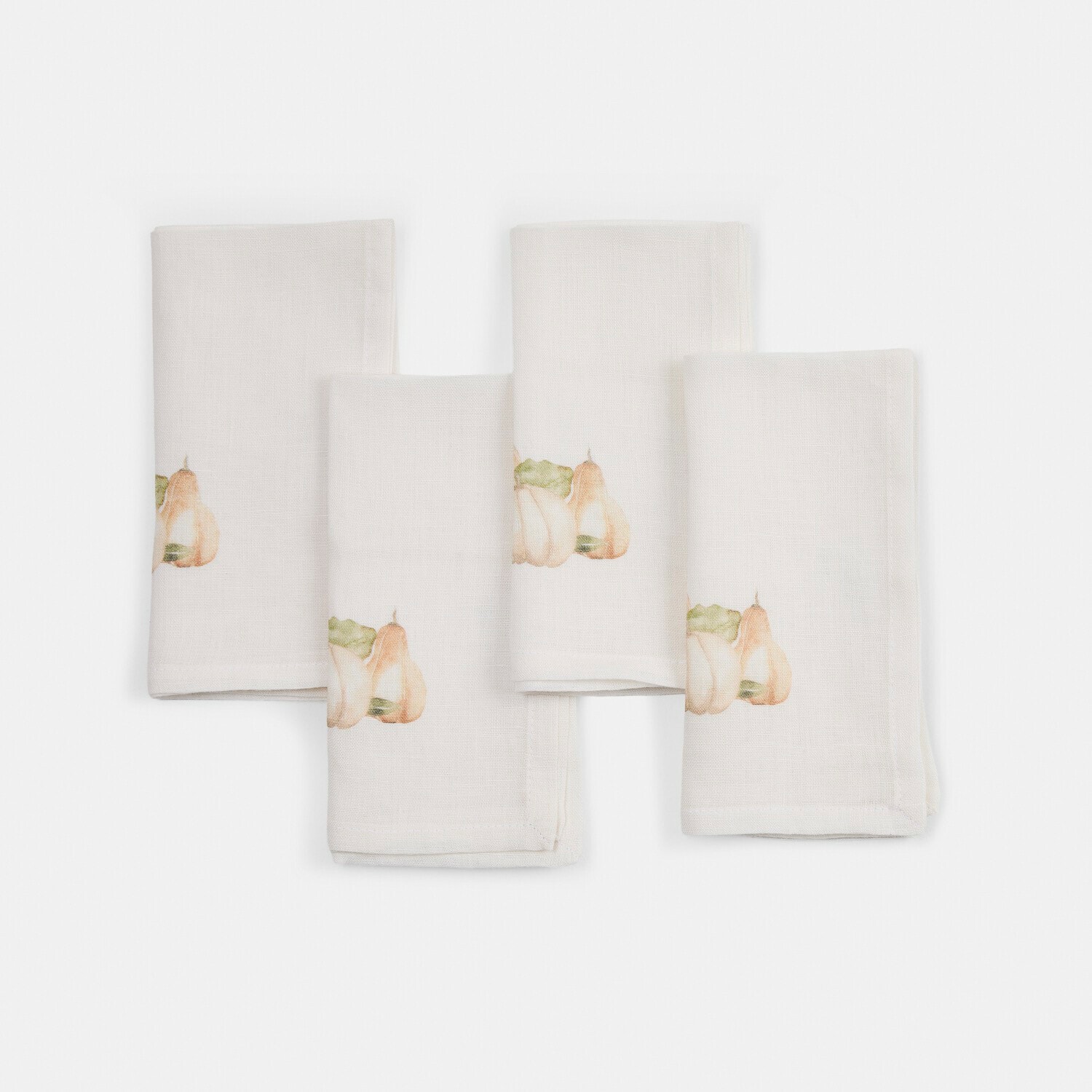 Serviette 4er Set Florrien Set mit vier weissen Leinenservietten mit zartem Kürbismotiv, Tischdekoration