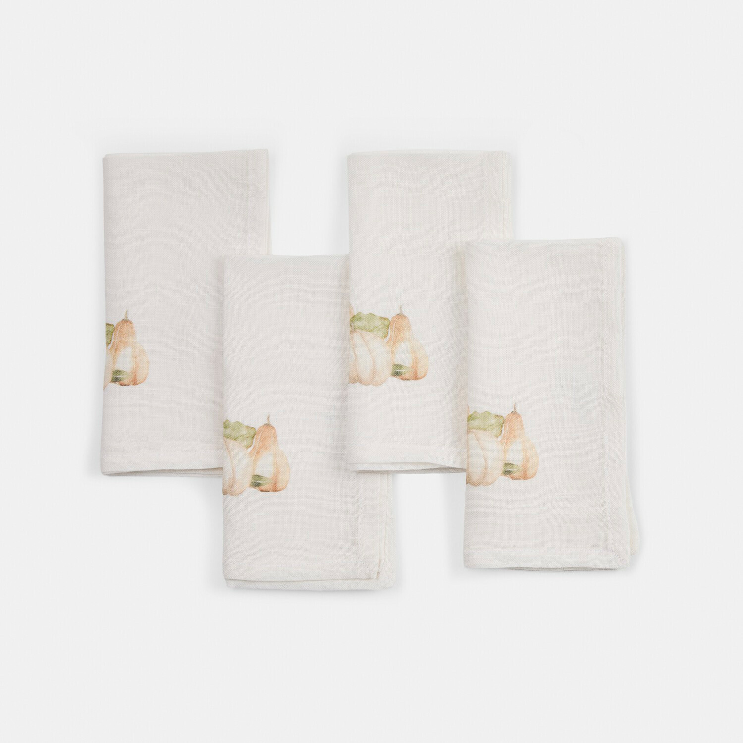 Serviette 4er Set Florrien Set mit vier weissen Leinenservietten mit zartem Kürbismotiv, Tischdekoration