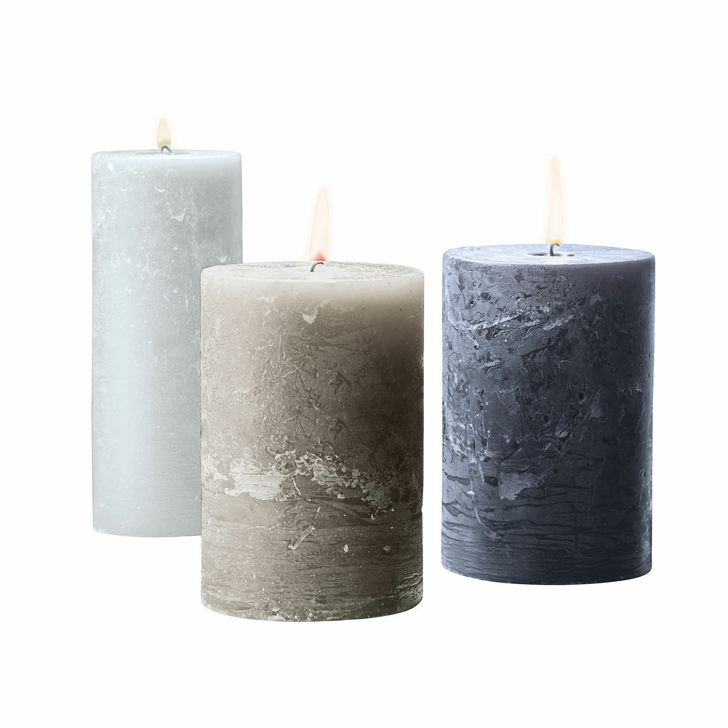 creme/grau/taupe 3er-Set Salis-Kerzen aus natürlichem Wachs in Creme, Grau und Taupe für stimmungsvolle Dekoration