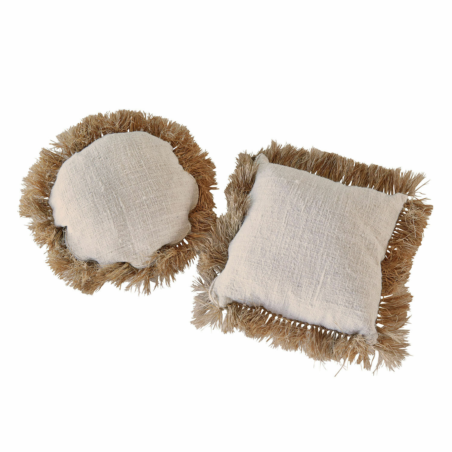Kissen 2er Set Adavale Set aus zwei dekorativen Kissen aus Naturmaterial in Beige mit Fransen für den Wohnraum